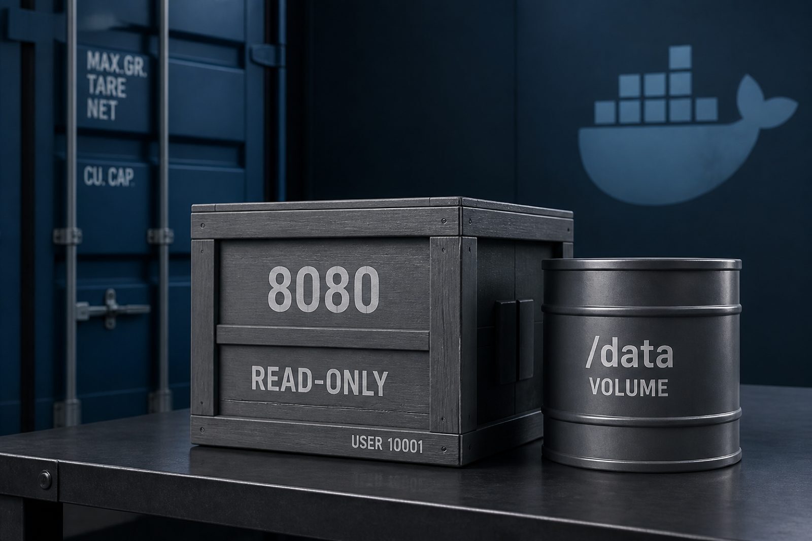 Read-only crate labeled 8080 with a /data volume