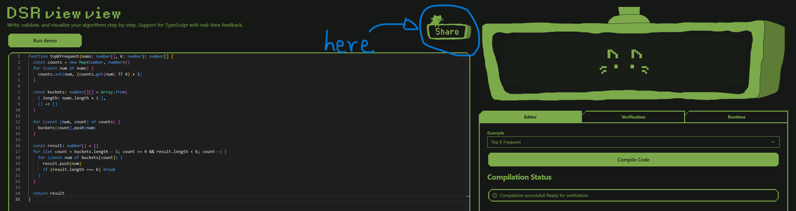 DSA View View Share button