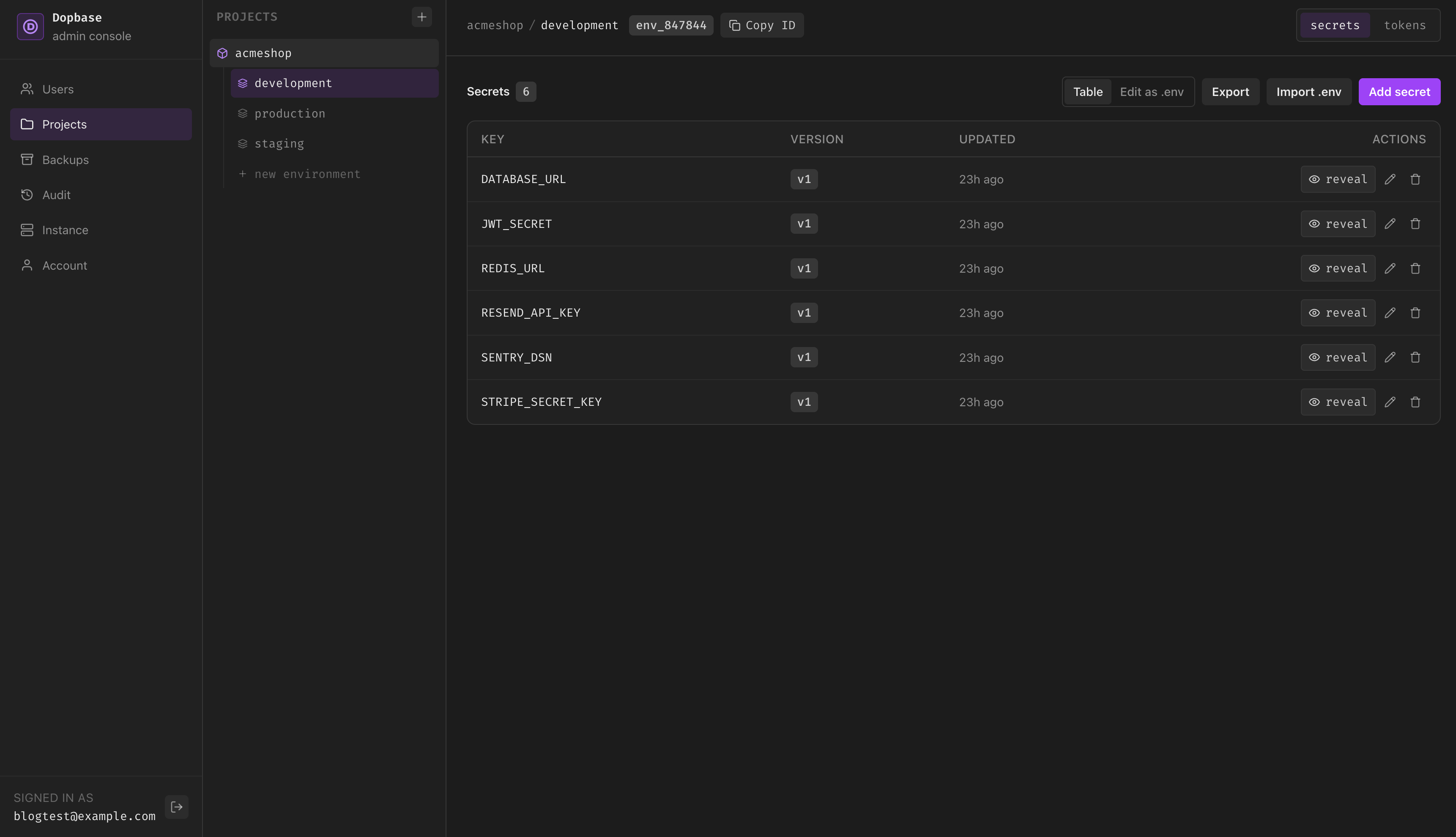Admin UI project view