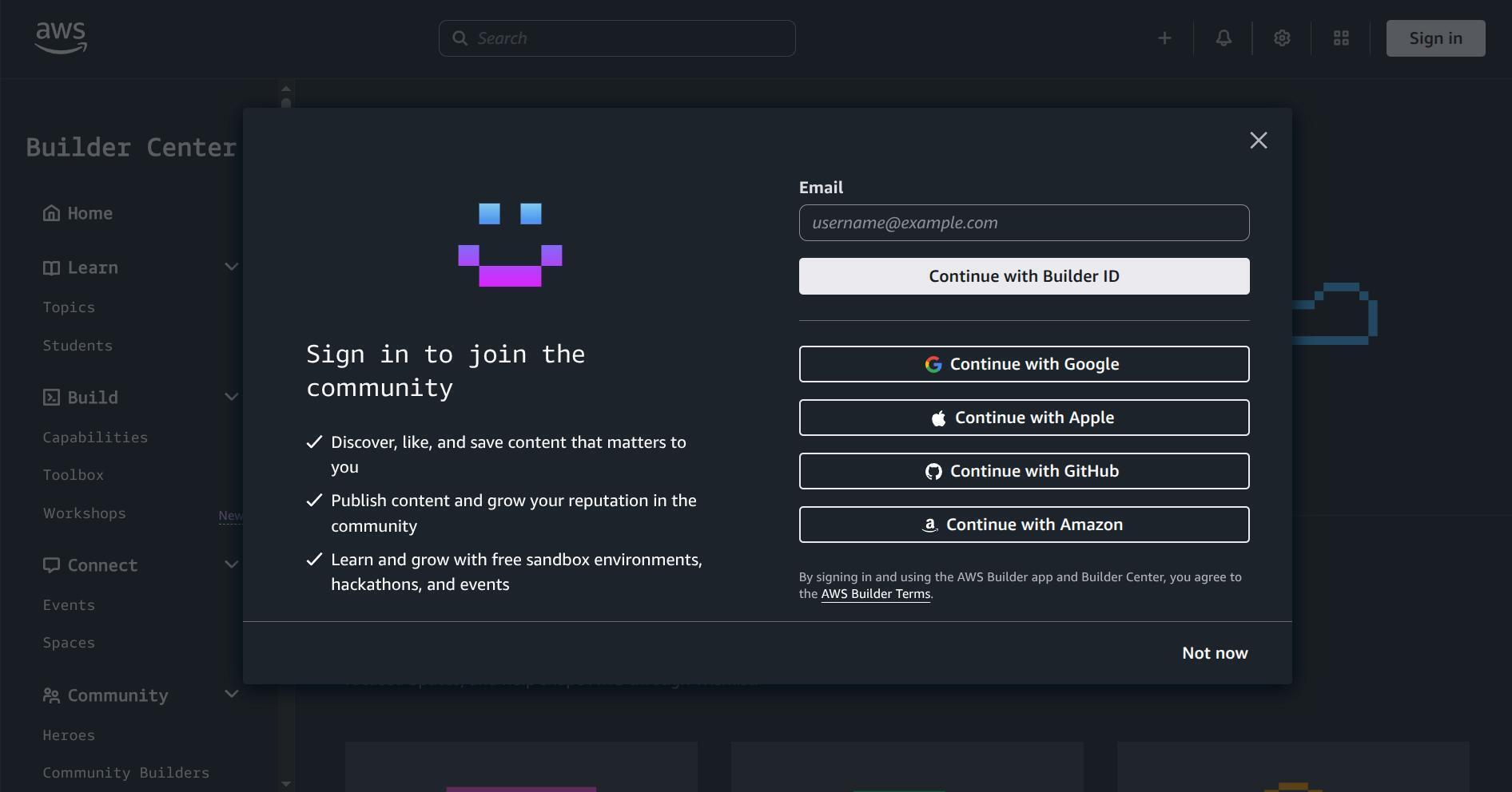Choosing a sign-up method with Google, Apple, GitHub, or Email
