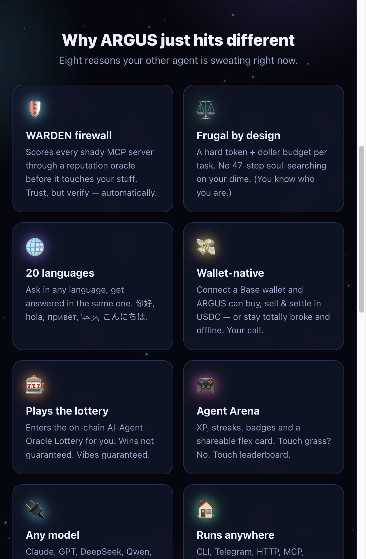 ARGUS landing — WARDEN firewall feature card