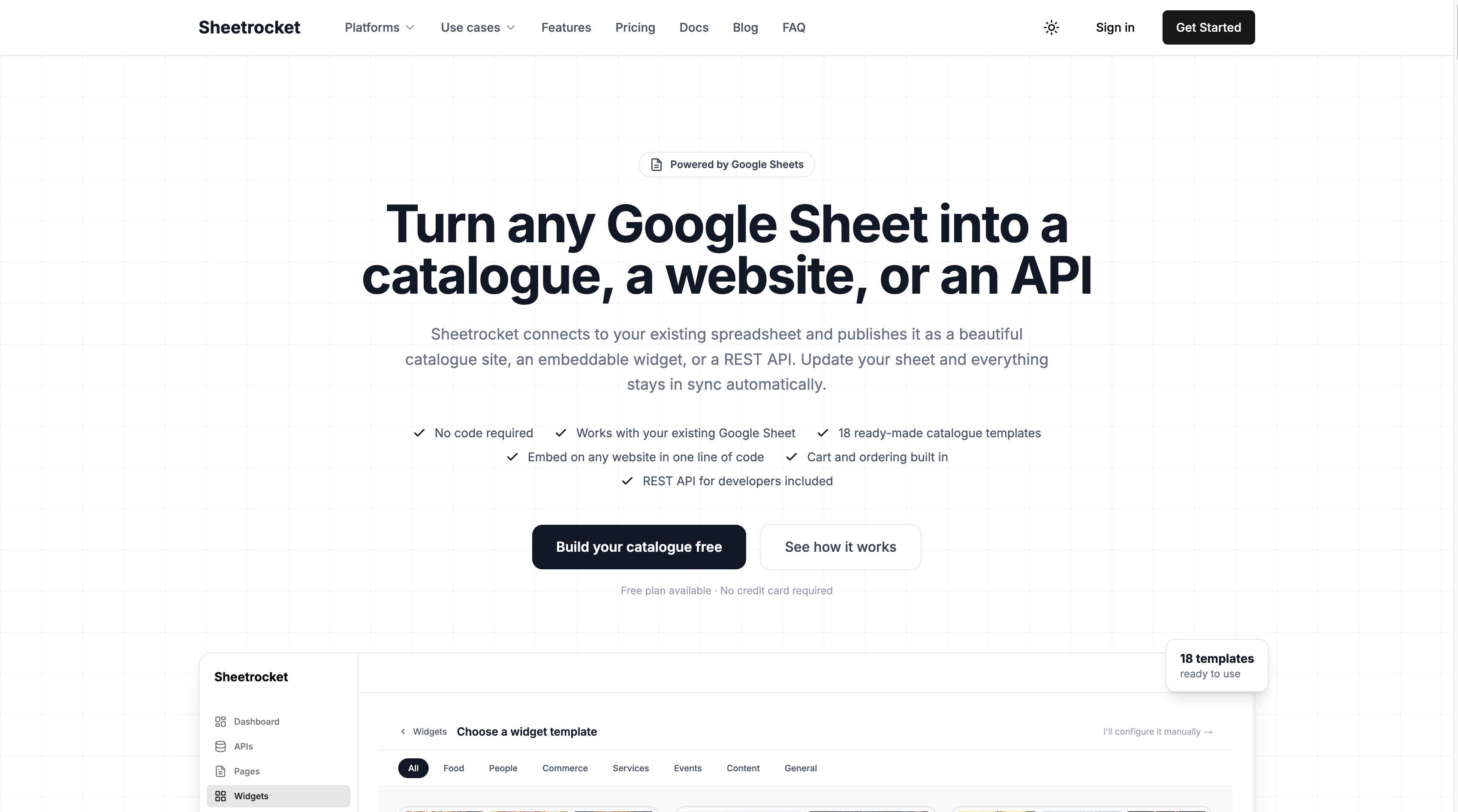 Sheetrocket Landing Page Screenshot