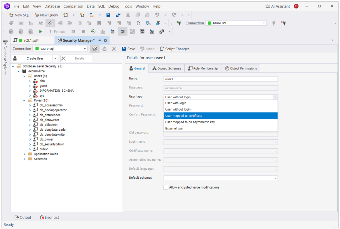 Creating a new database user and assigning a role