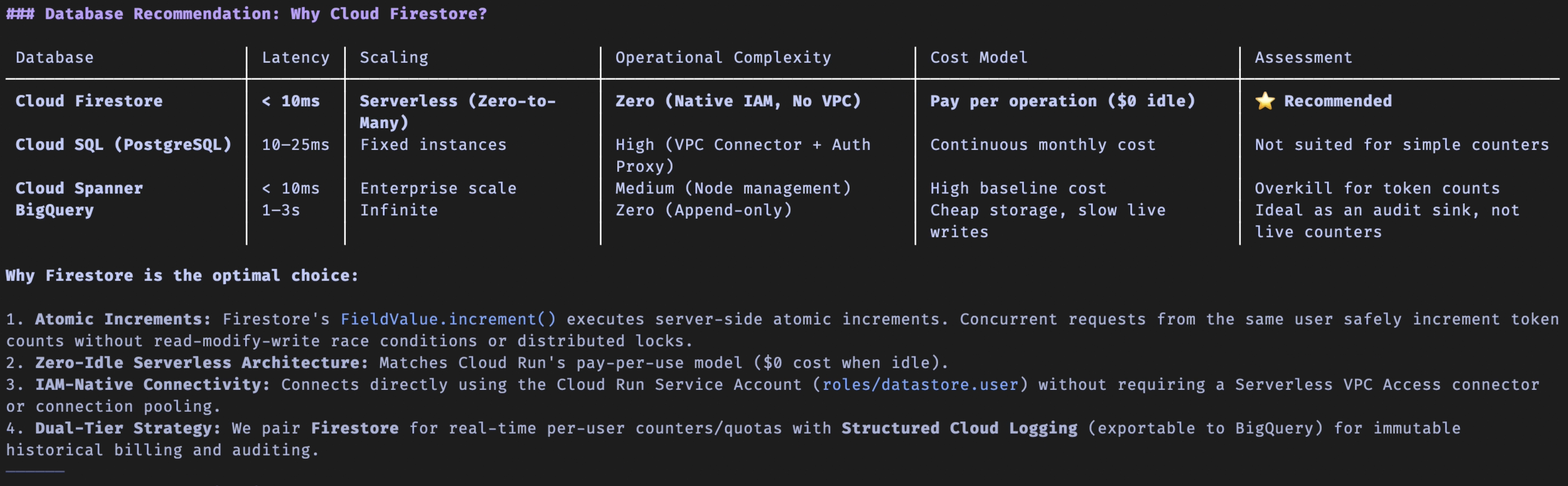 Evaluating database options for the proxy service