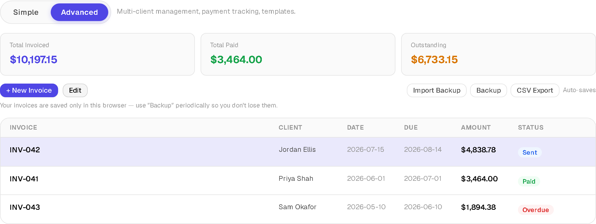 Invoice preview modal