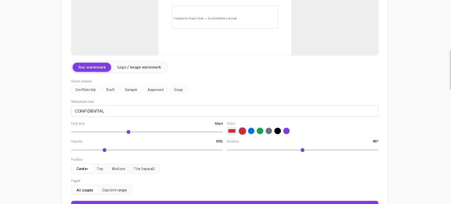 Watermark presets and controls