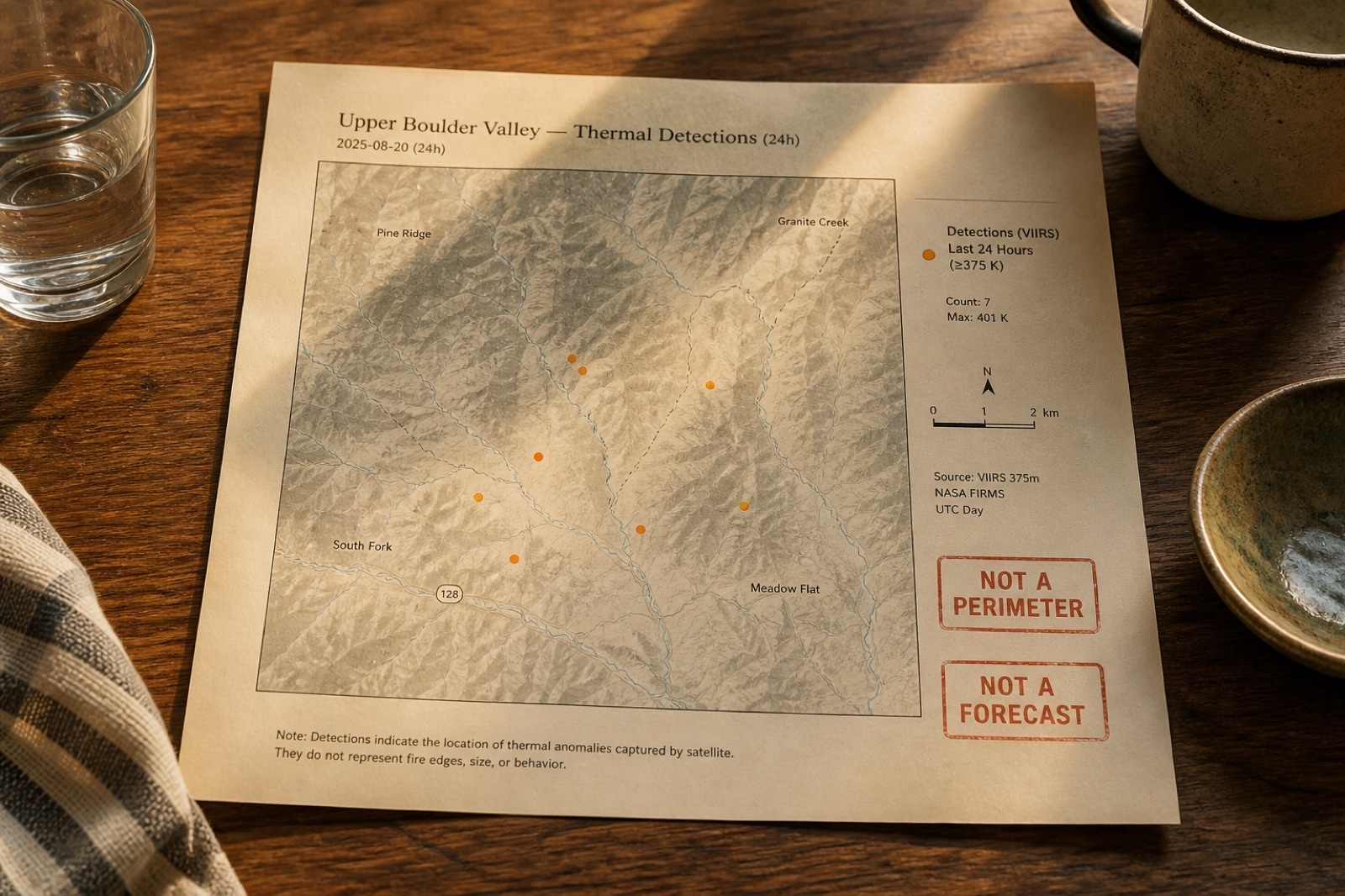 Cream paper brief: only heat dots, stamped NOT A PERIMETER