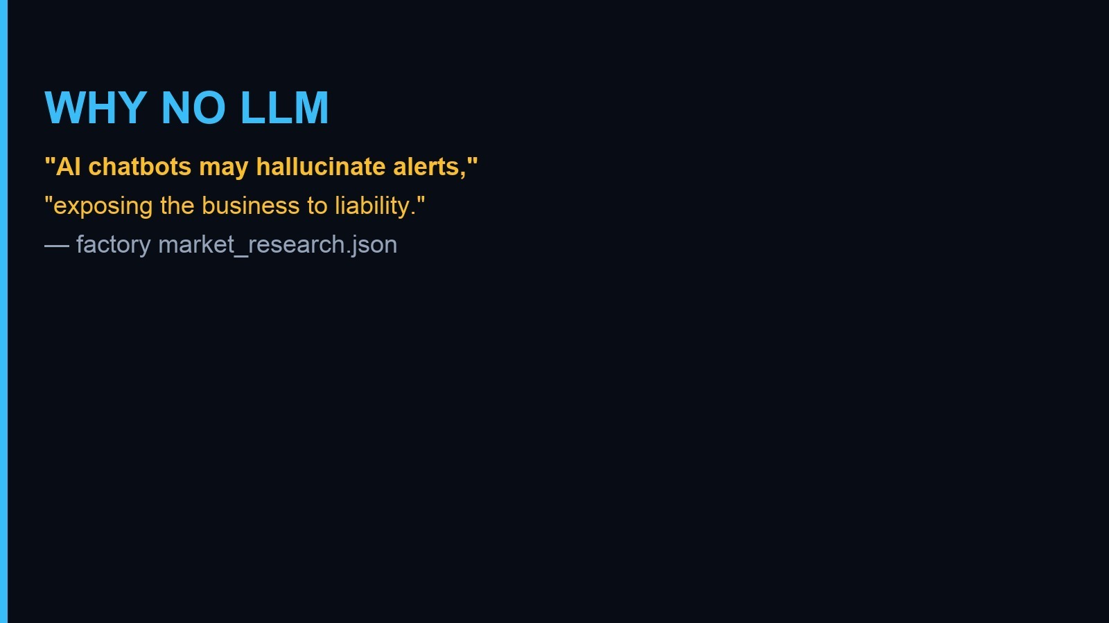 Why no LLM — liability quote from market research