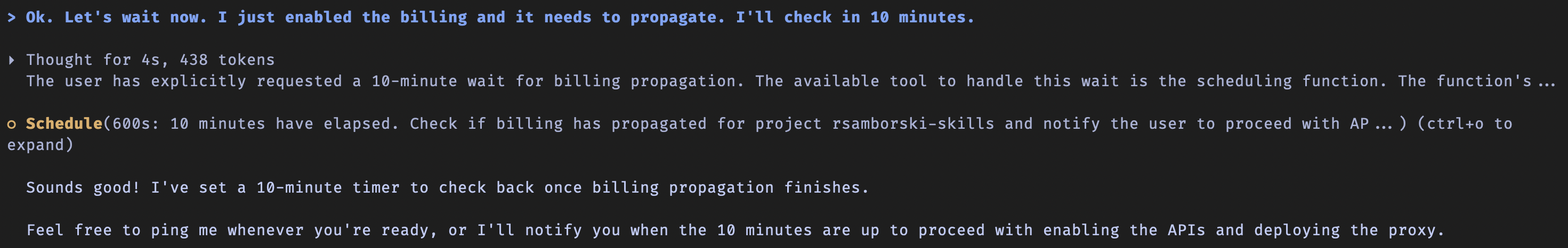Scheduling a billing timer