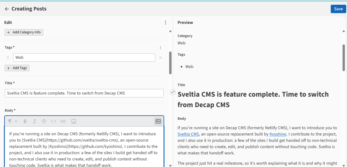 Editing post about sveltiacms being complete in sveltiacms by rdjarbeng