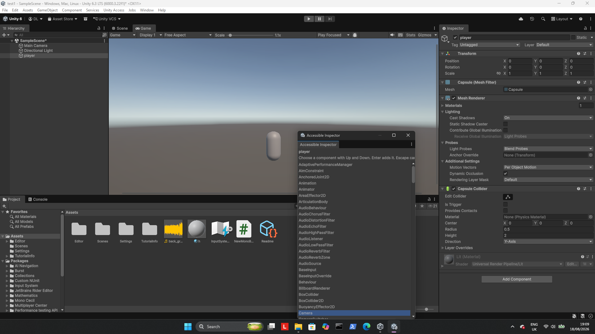 the image is of the component selection screen.