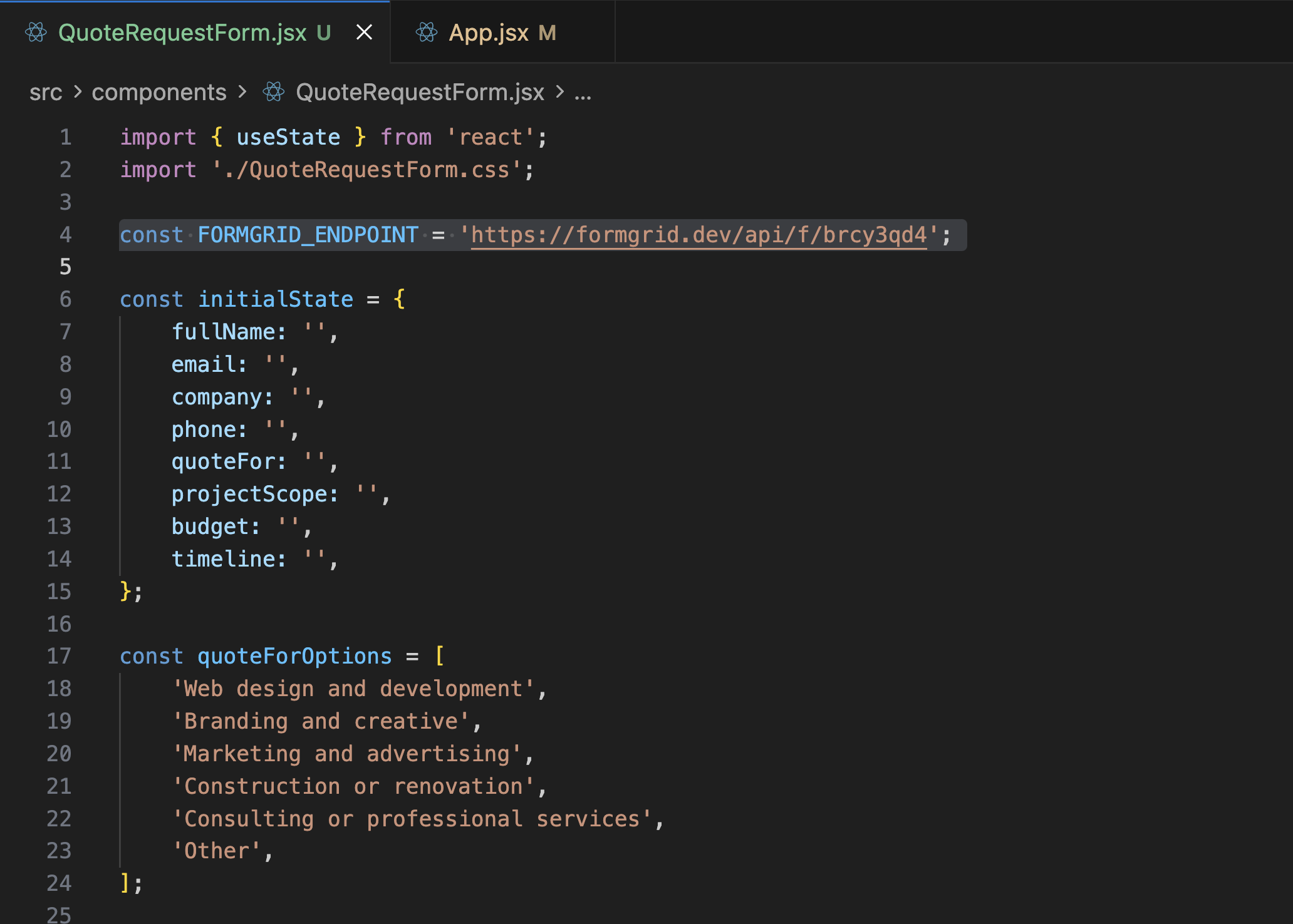 Formgrid Endpoint used in codebase