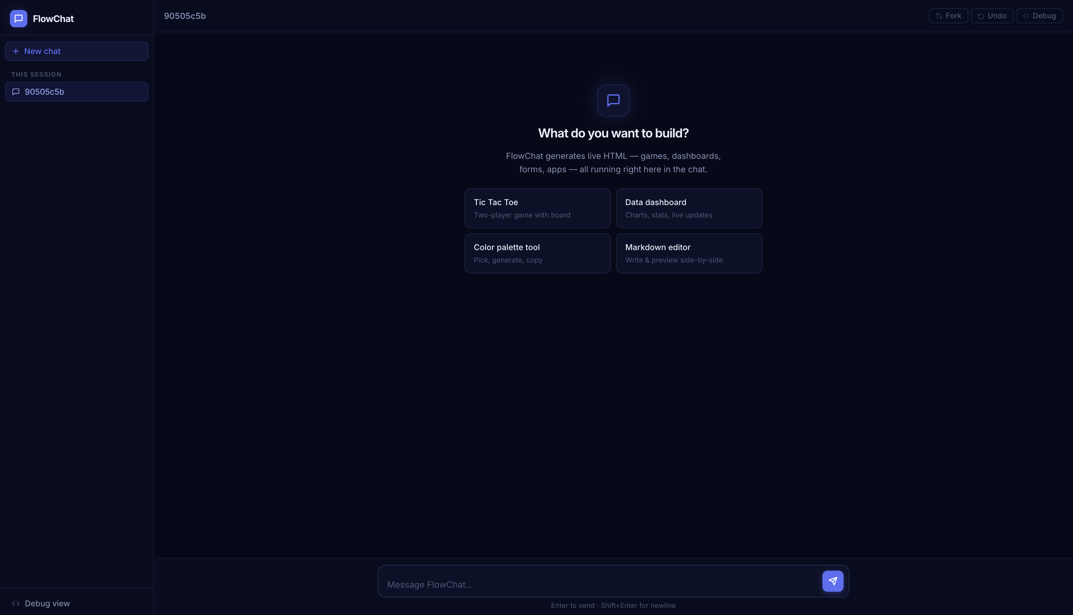 Default dark UI with welcome screen and suggestion cards