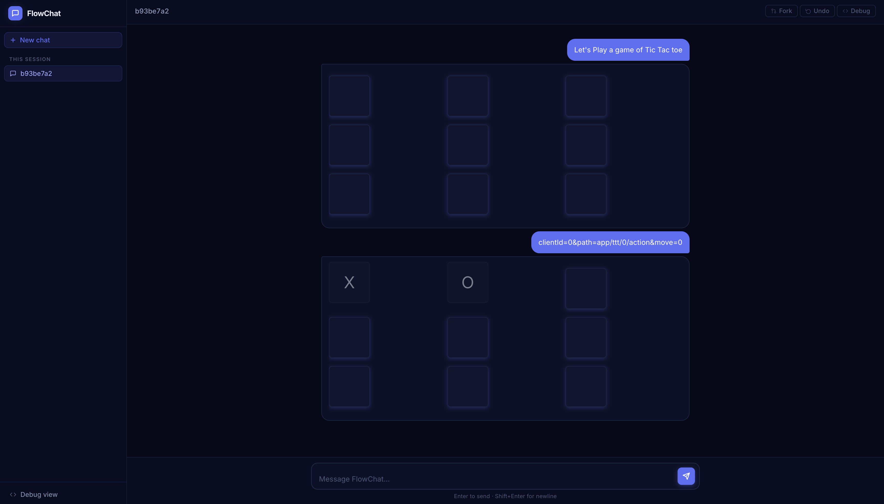 Tic Tac Toe game running live inside a chat bubble