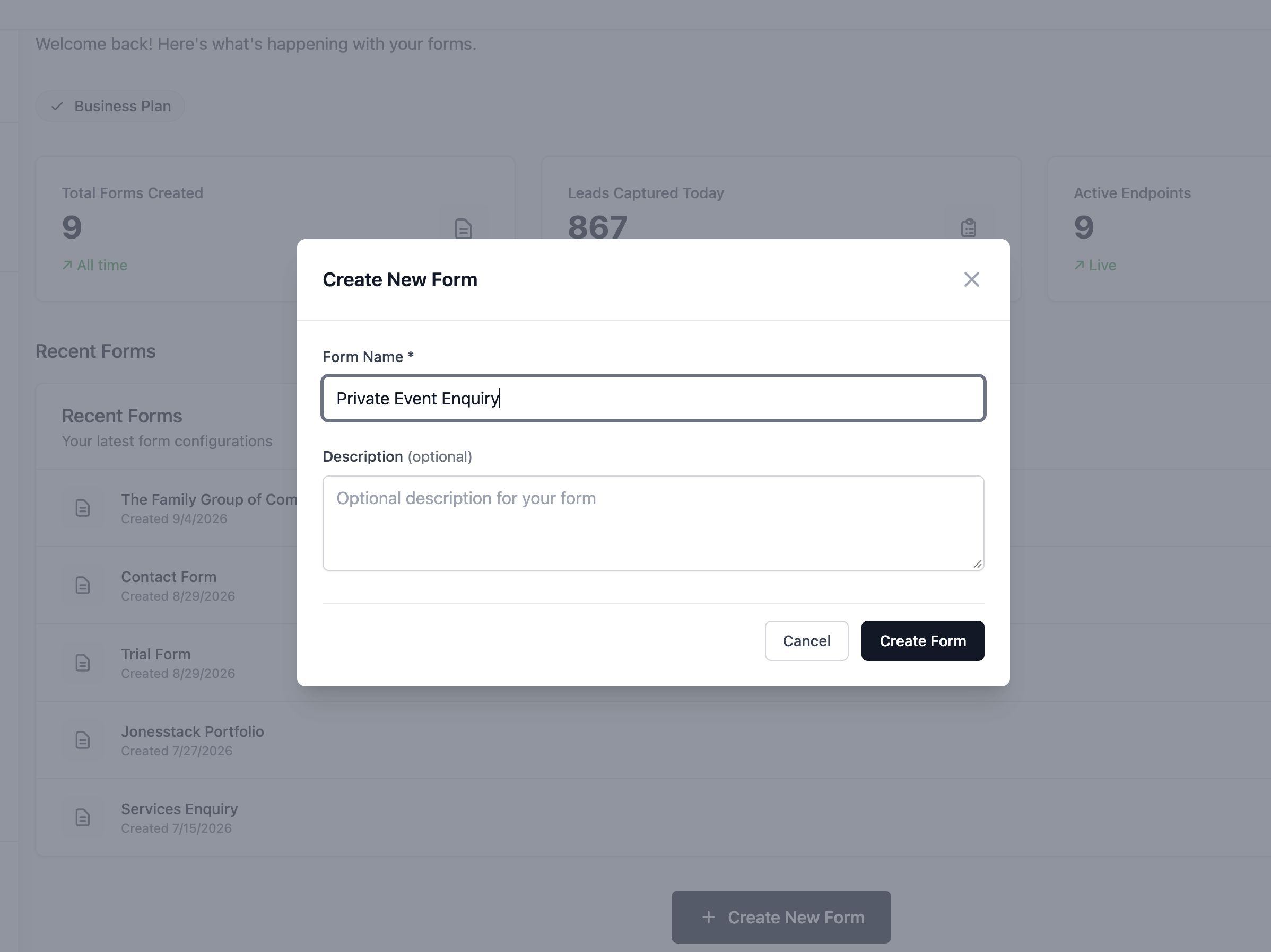 Create New Form Page