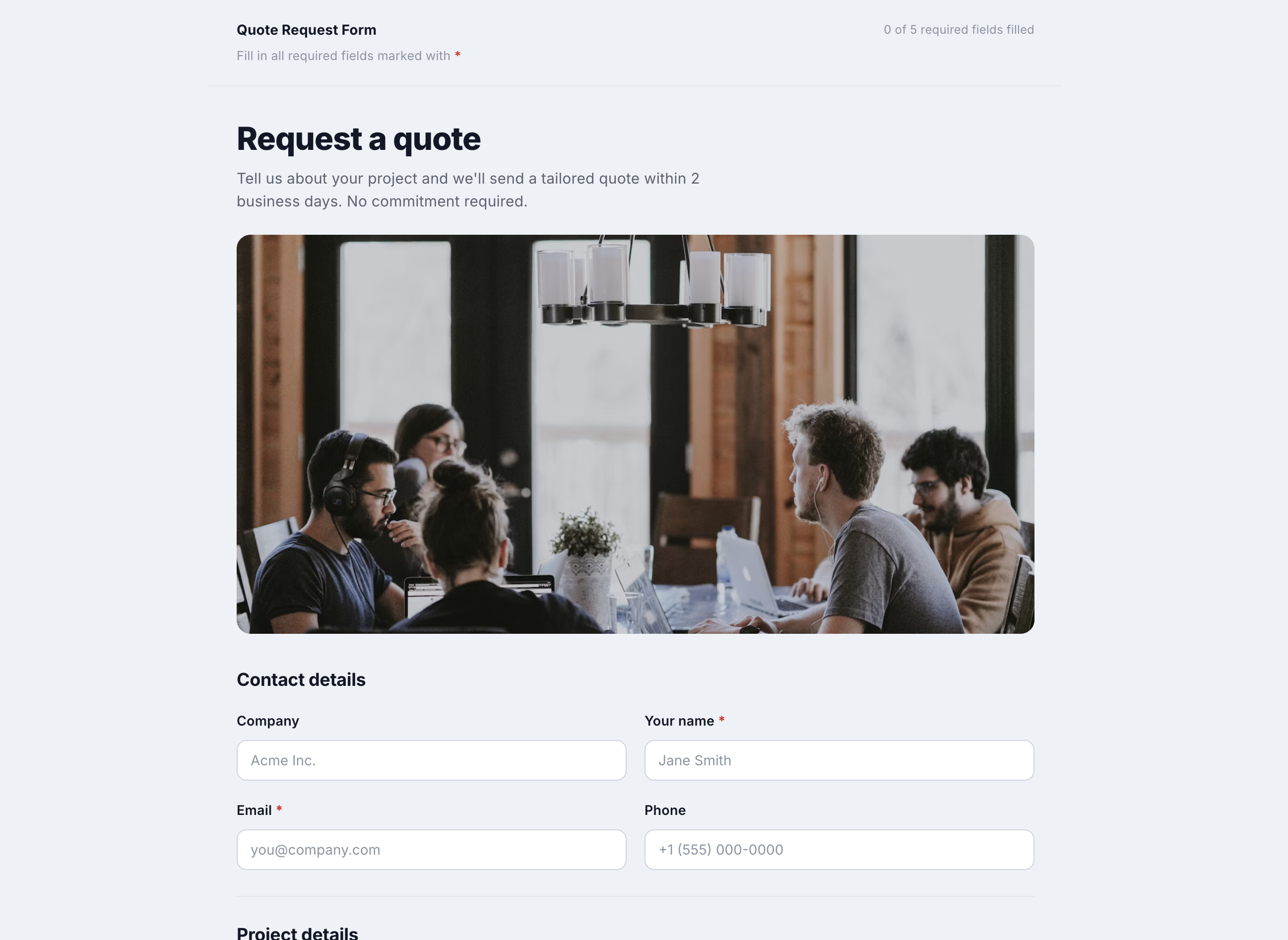 React Quote Request Demo Screenshot
