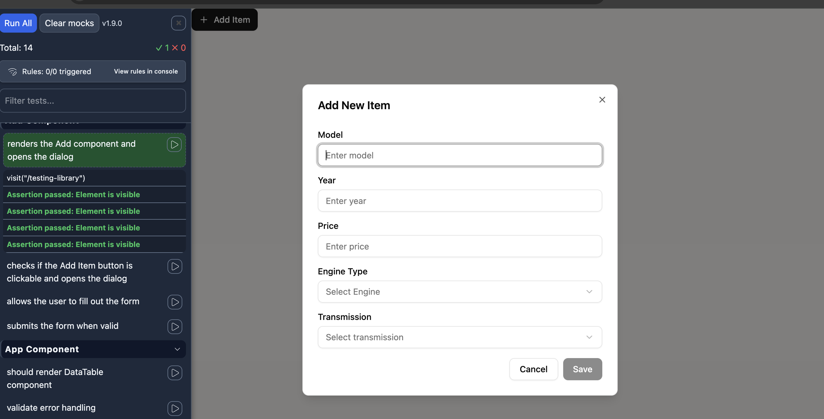 component test in an actual browser