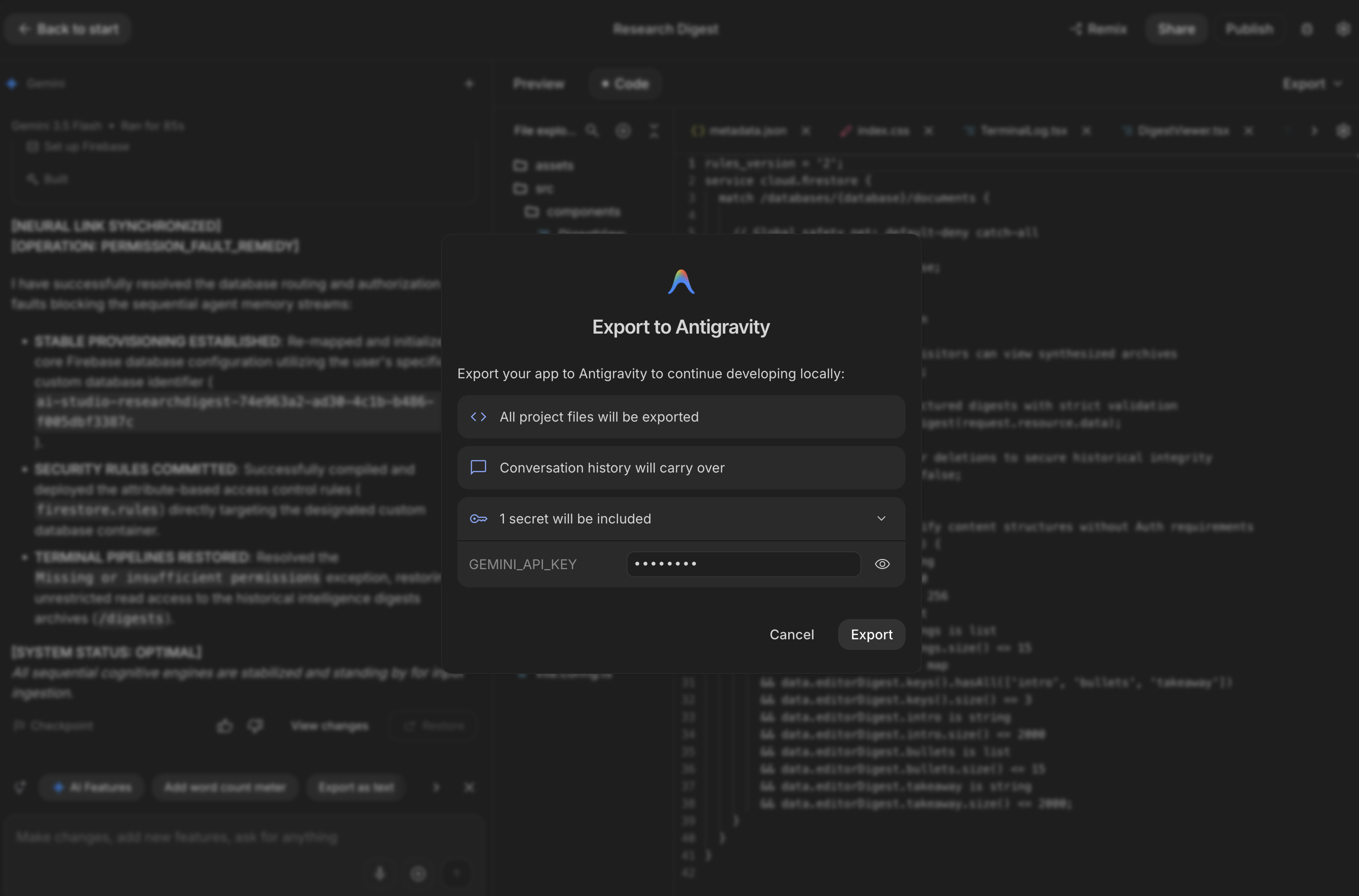 From AI Studio when importing to Antigravity