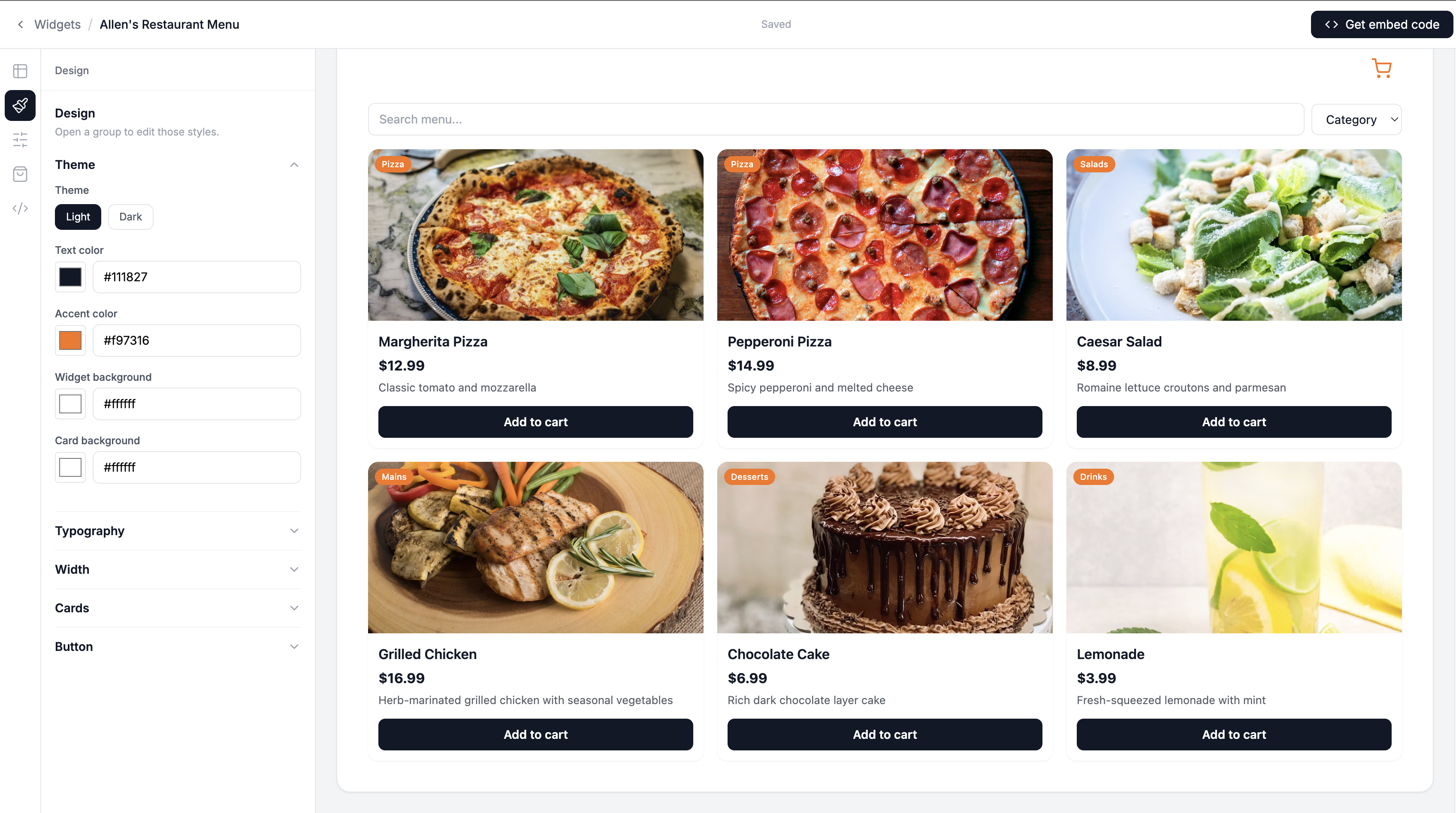 First Screenshot of the Design tab with the color picker and column options visible