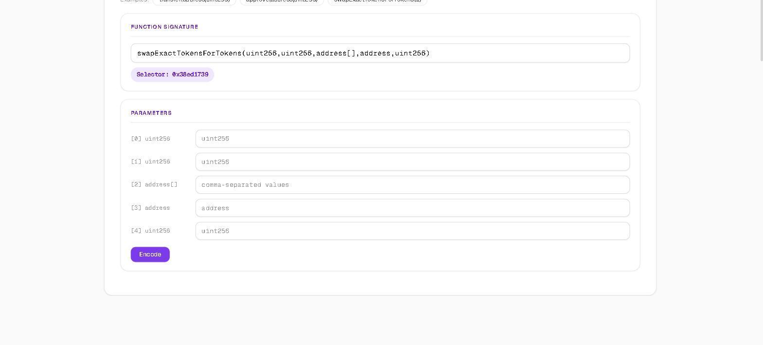 Decoded calldata parameters
