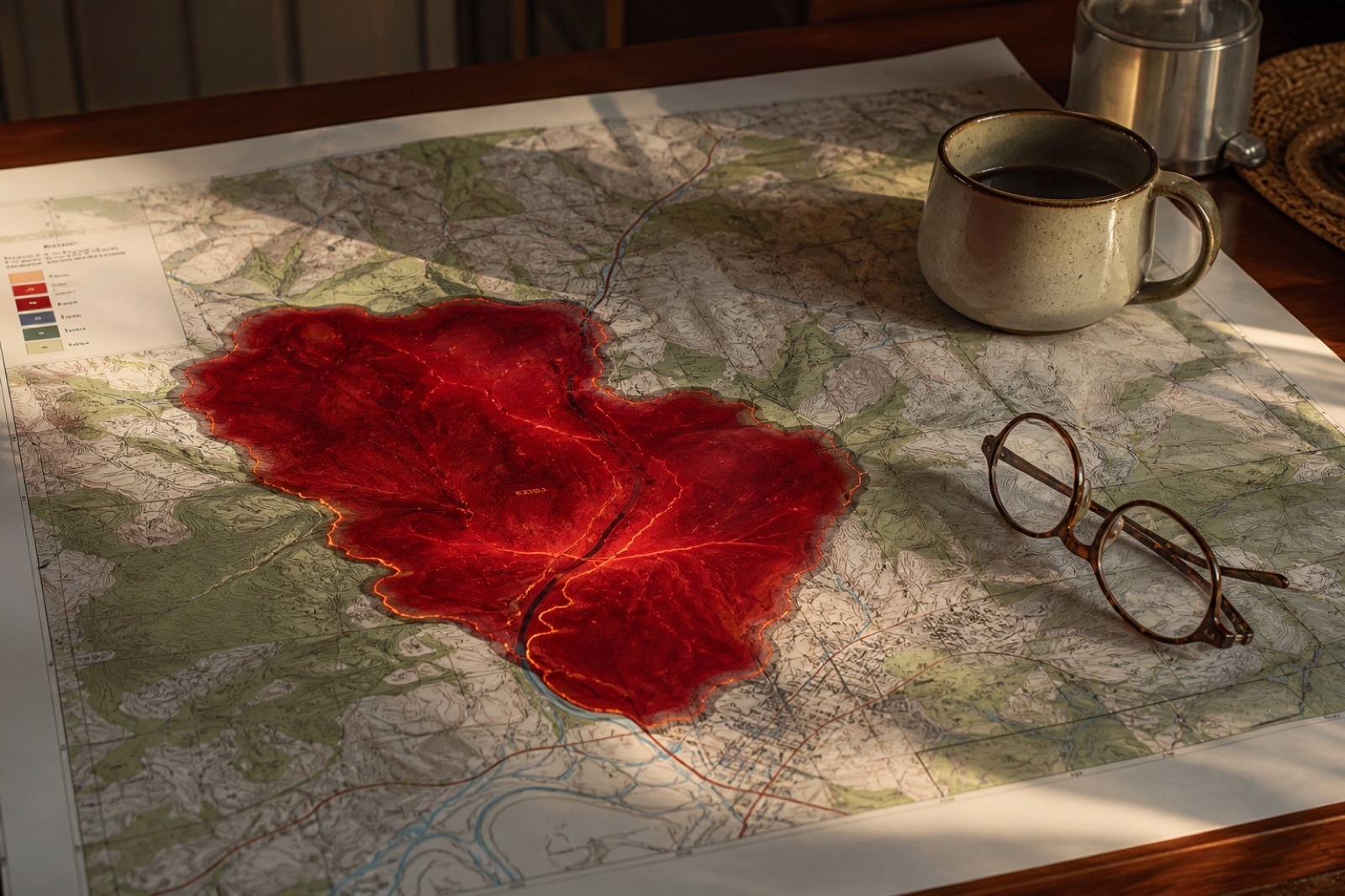 A glossy county map with a huge crimson blob covering the valley