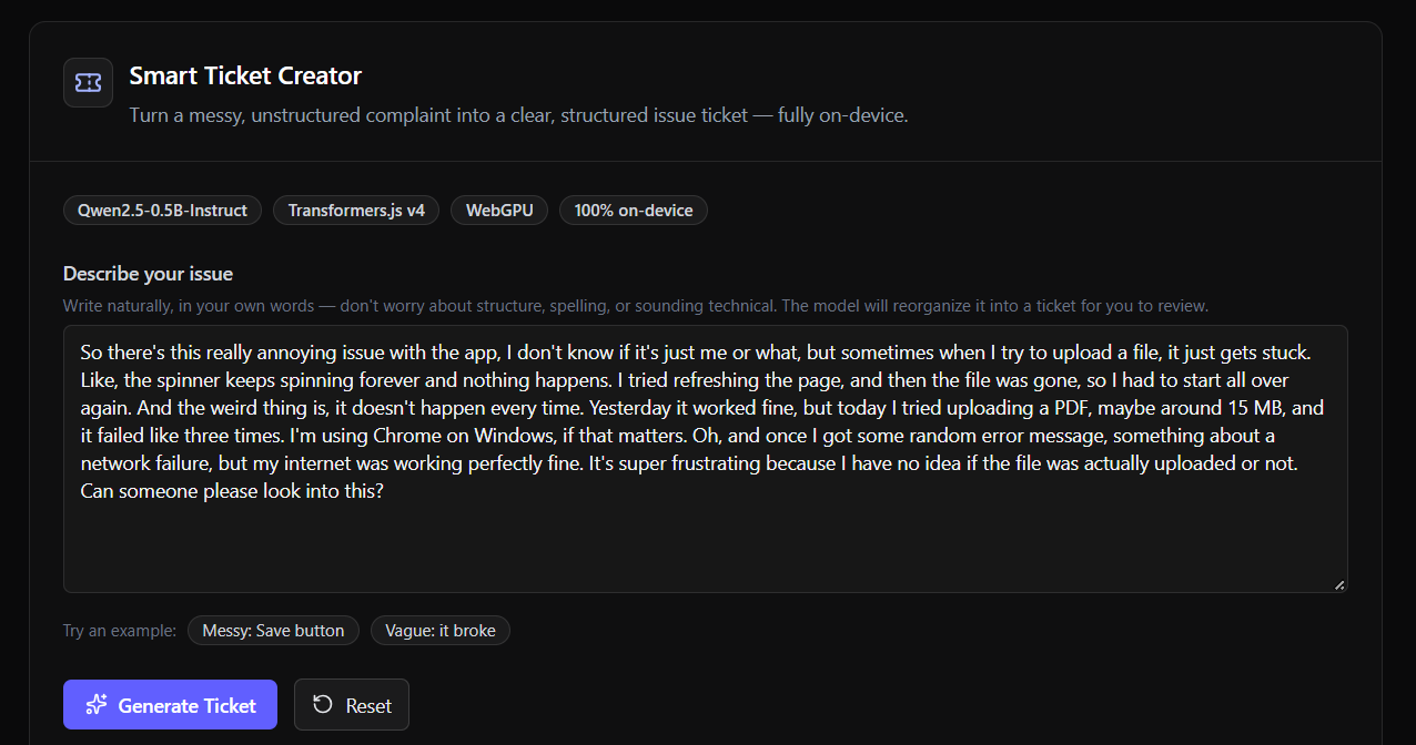 Messy description of an issue