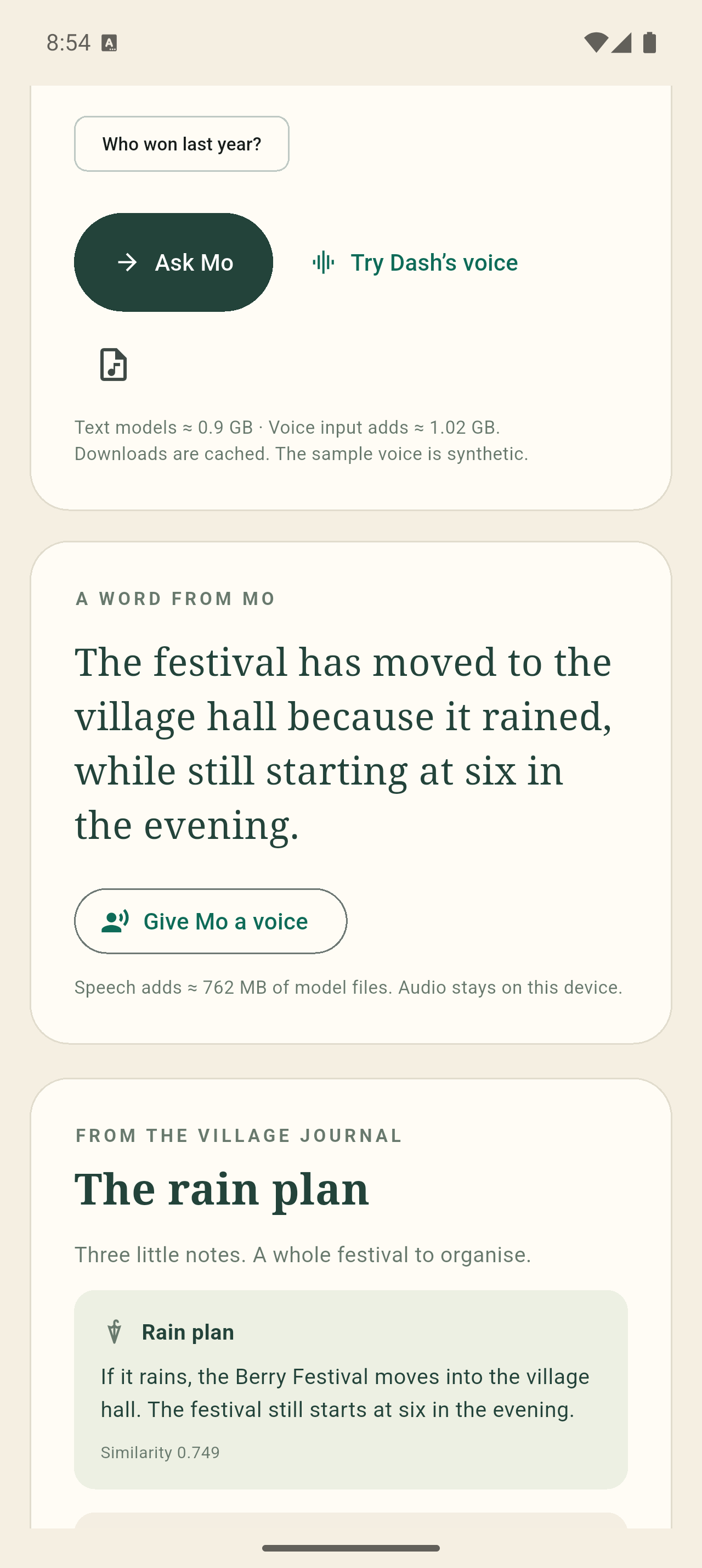 Festival notebook answering on the Android emulator
