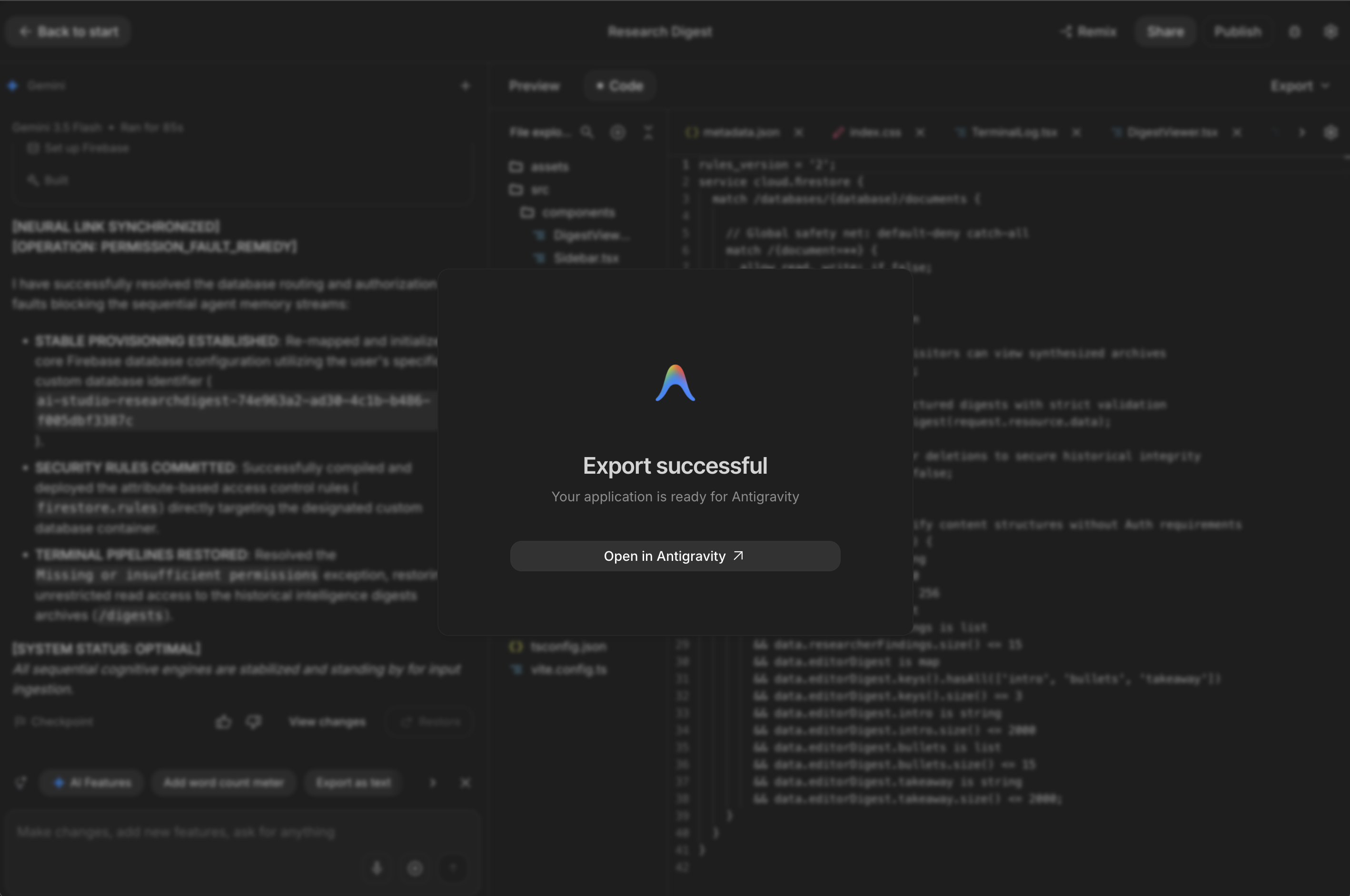 Exporting project from AI Studio to Antigravity