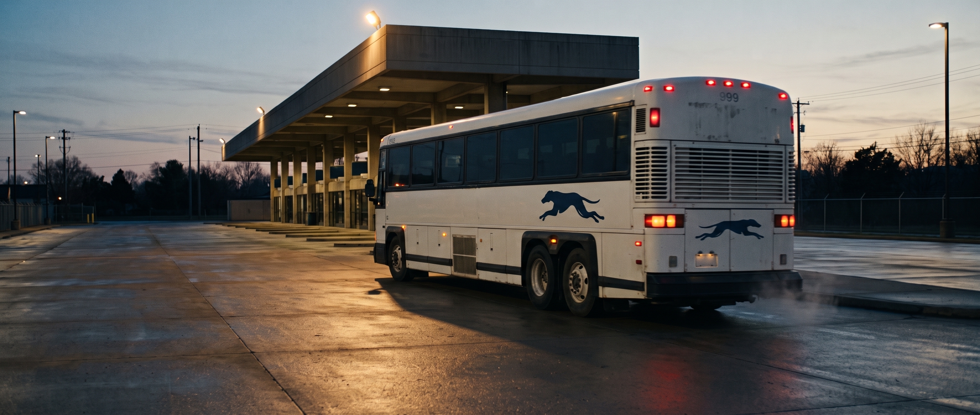 Bus leaving a station