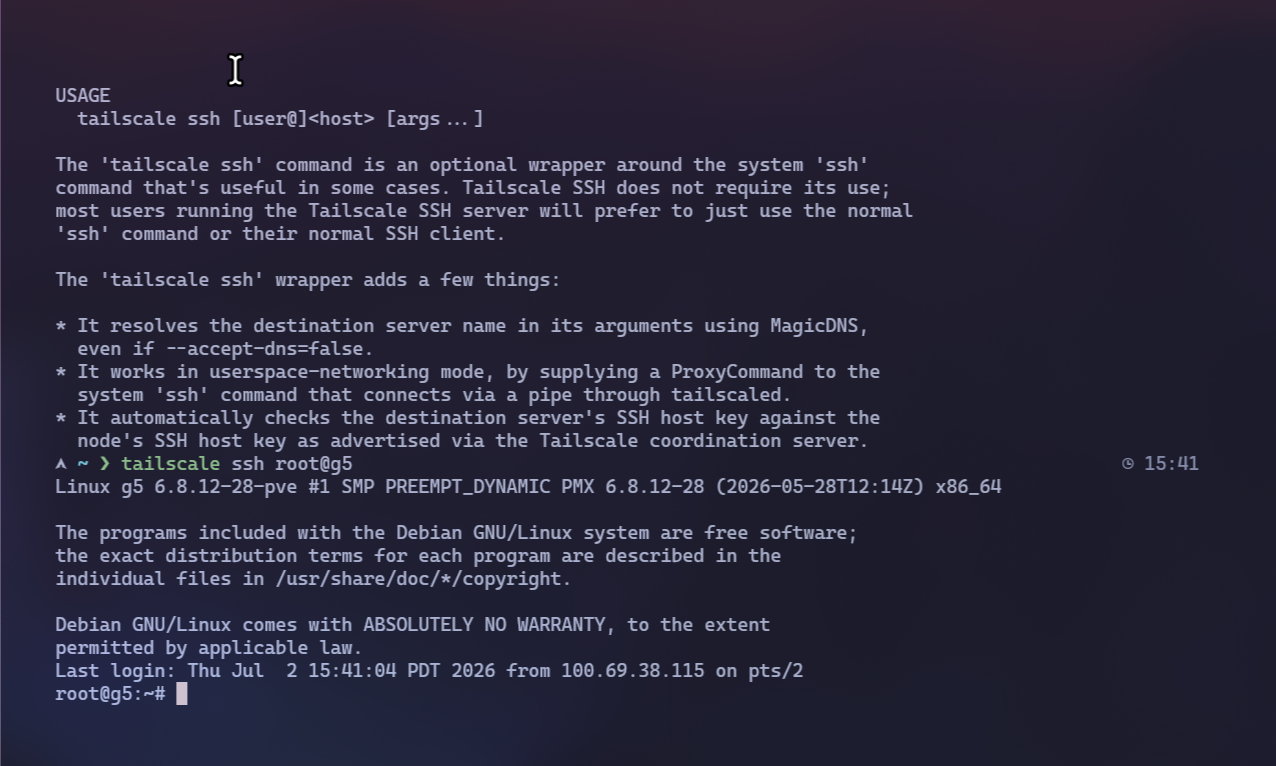 Terminal: ssh into a machine by name over Tailscale SSH