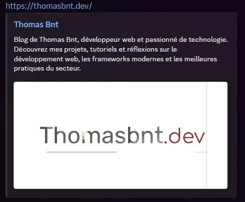 Discord preview of a link based solely on Open Graph tags: title, description, and image