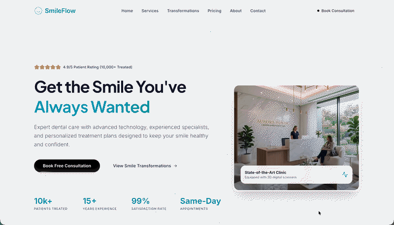 🦷 SmileFlow — Premium Next.js 16 Dental Practice Template preview