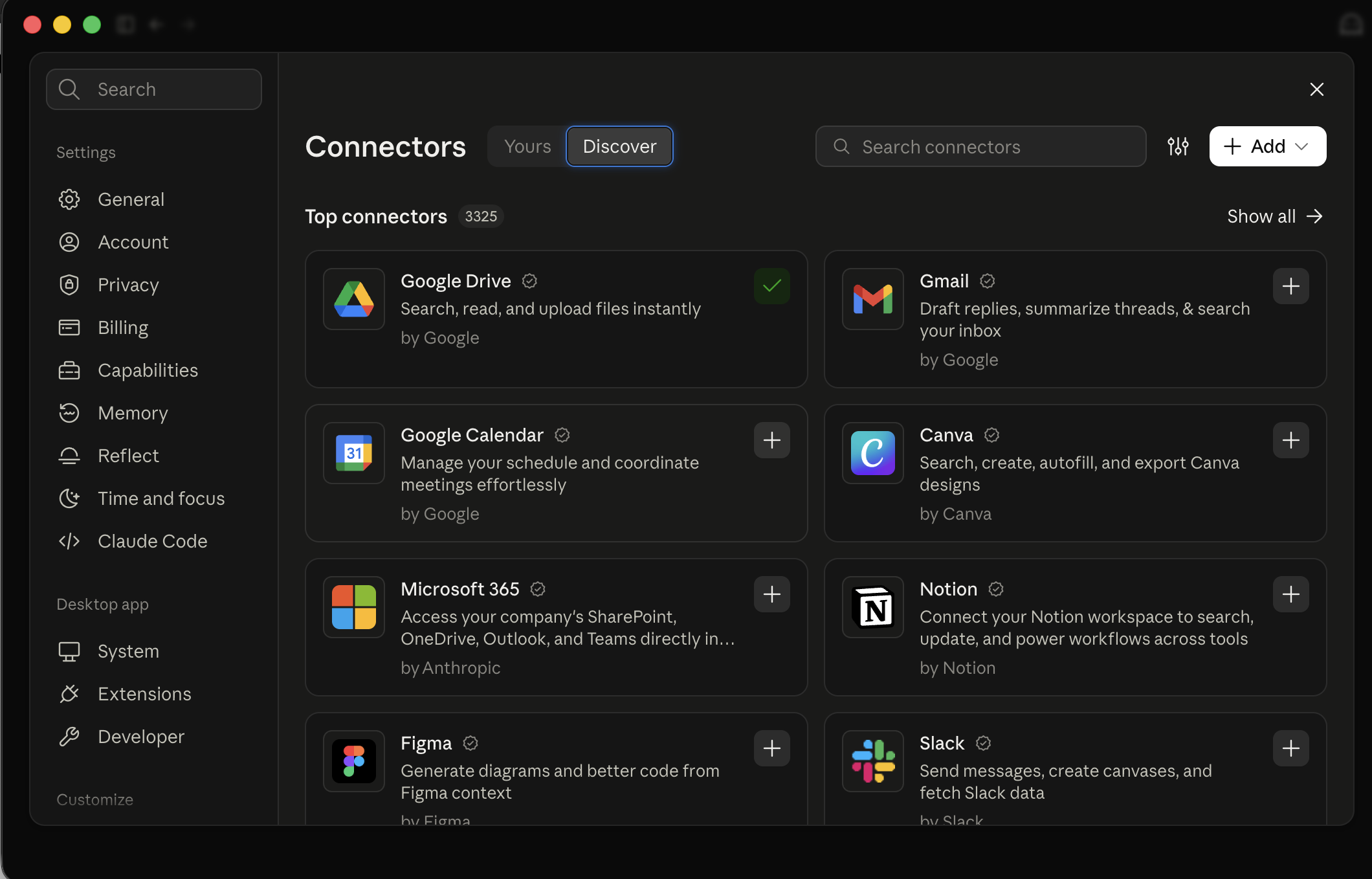 Discover Connectors on Clause Desktop