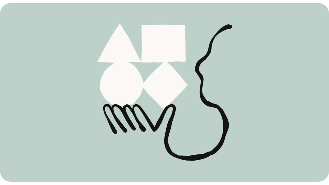 A graphic showing an outline of a human holding four shapes