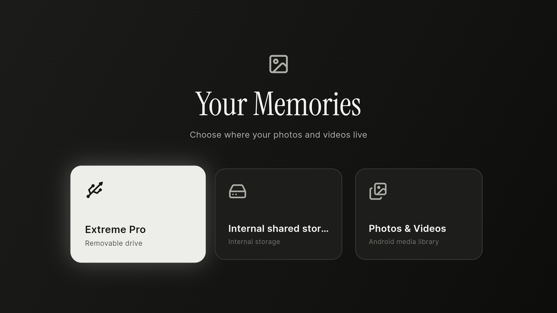 Memories start screen