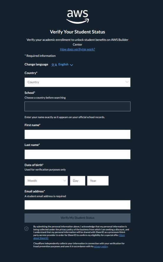 Verifying student status for AWS student perks