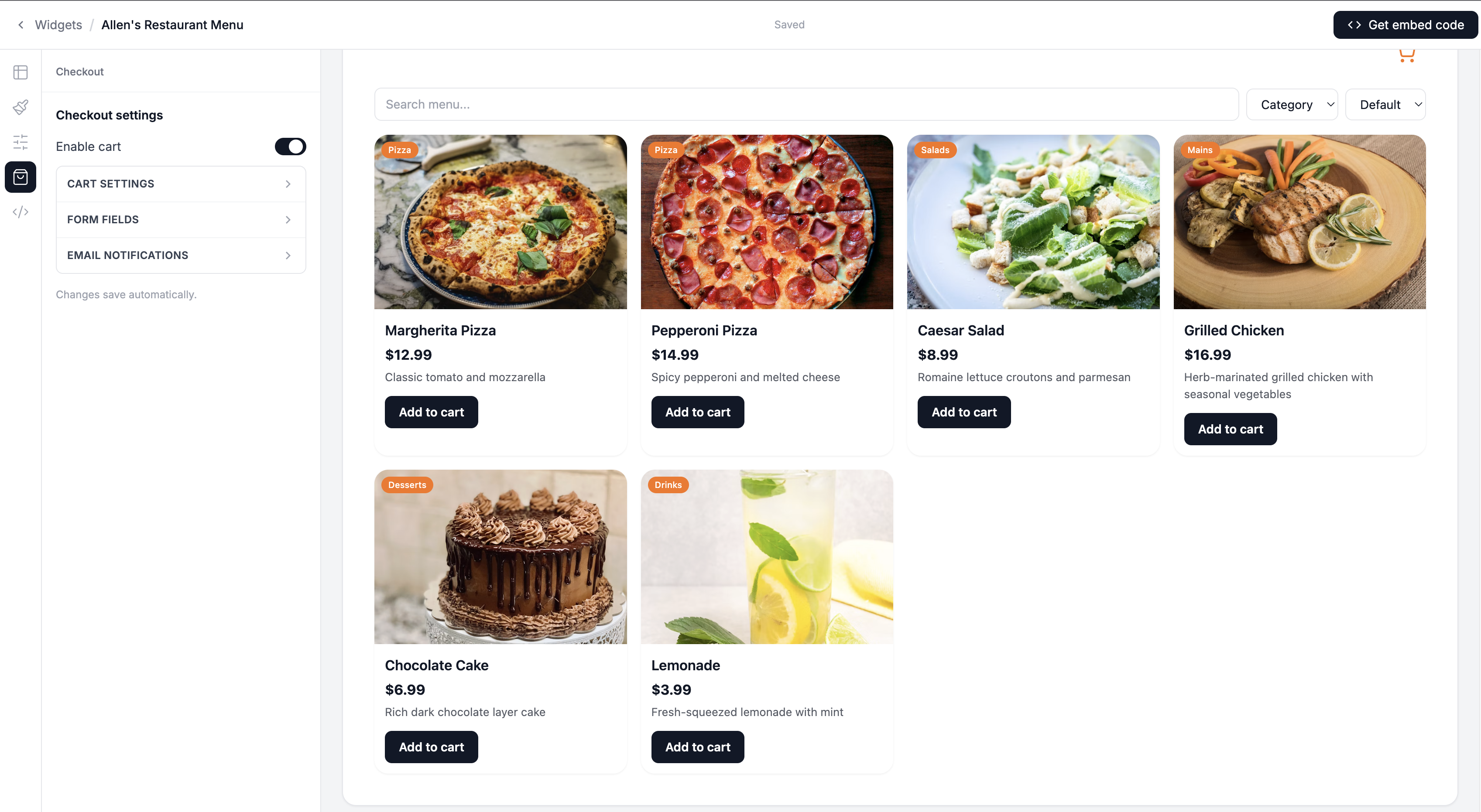 First Screenshot of the button settings with Add to cart mode toggled on