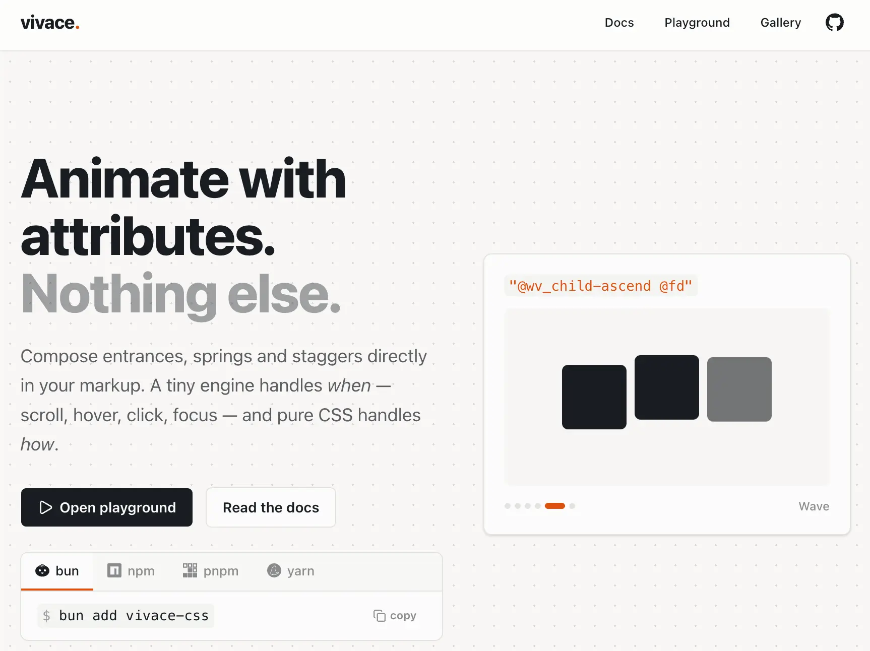 Vivace - CSS animation library home page