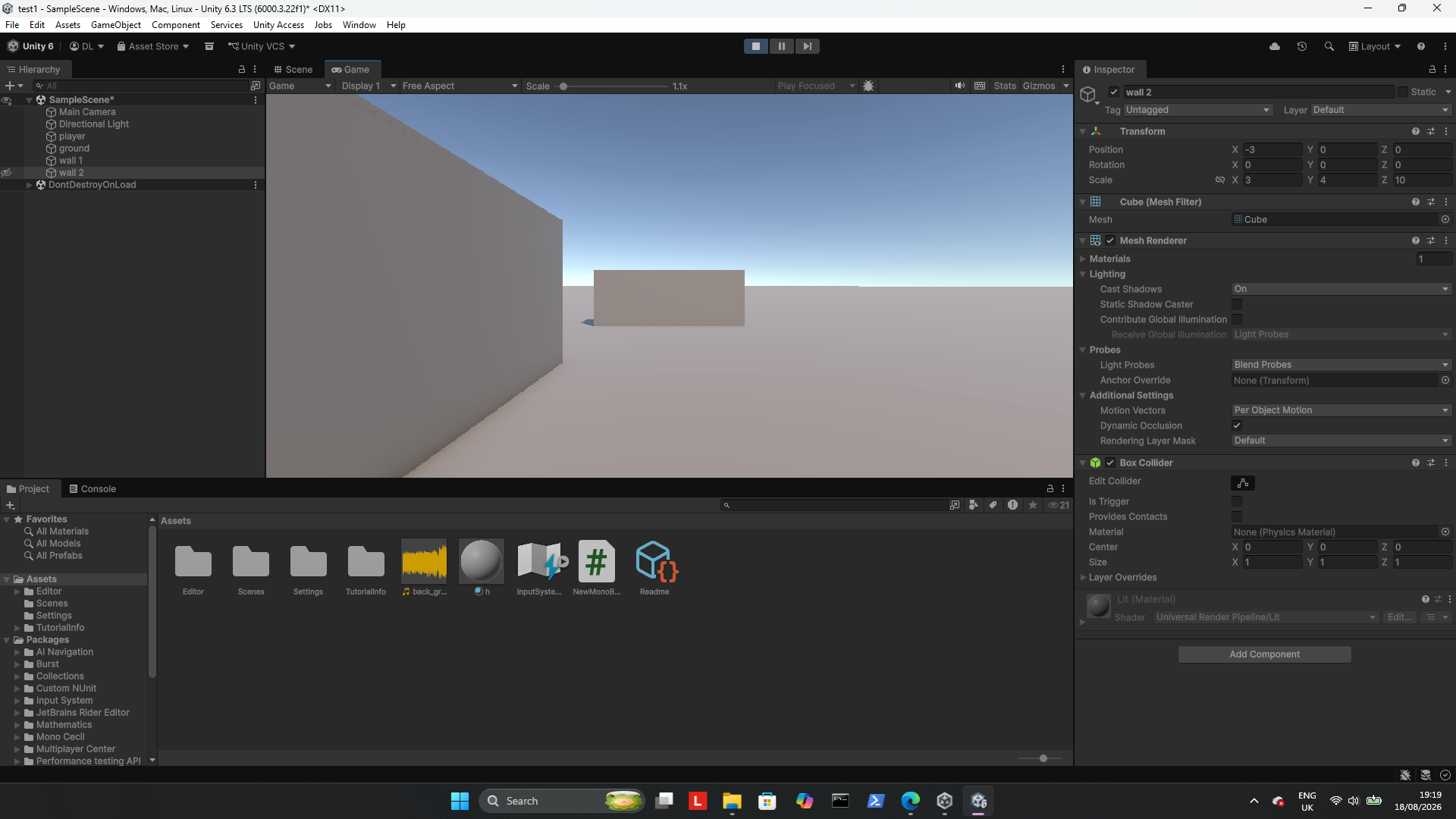 the image is of the entire scene. It is seen from a first person perspective and features 2 walls on a ground.