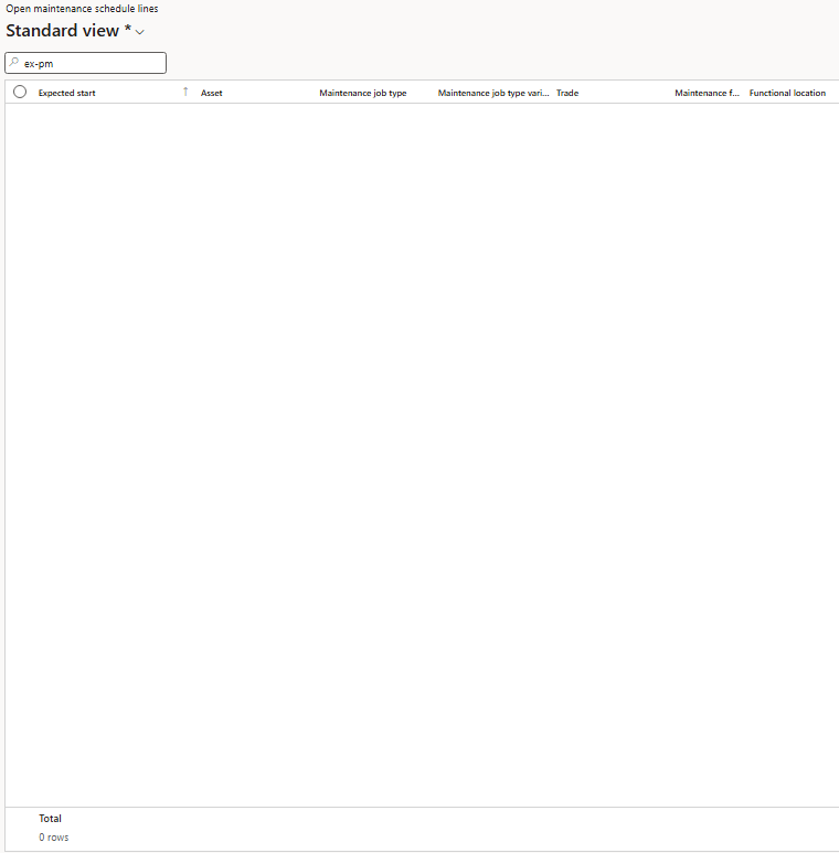 Open maintenance schedule lines for EX-PM with no rows