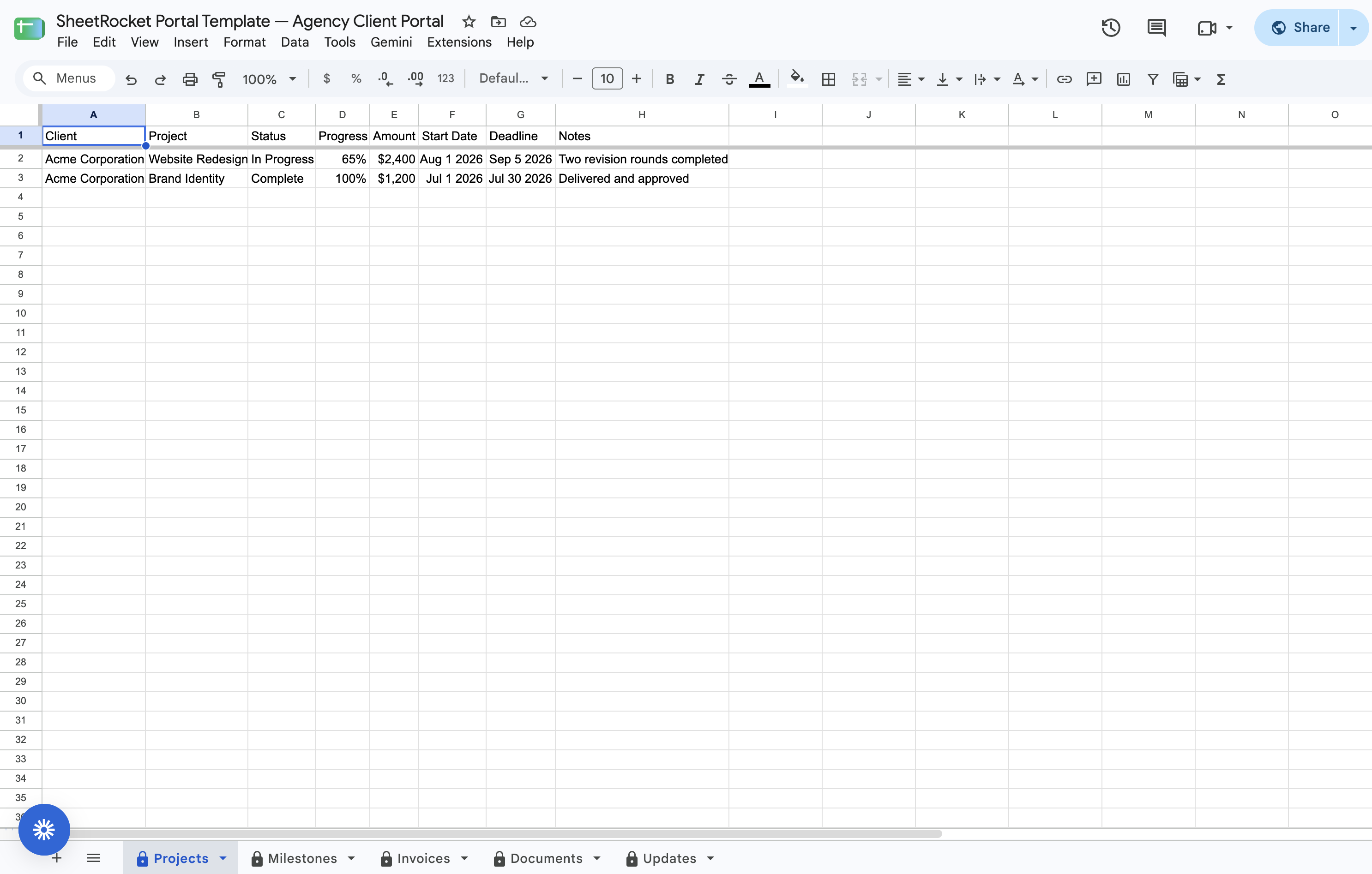 Screenshot of the starter sheet offer with Copy Google Sheet template button highlighted