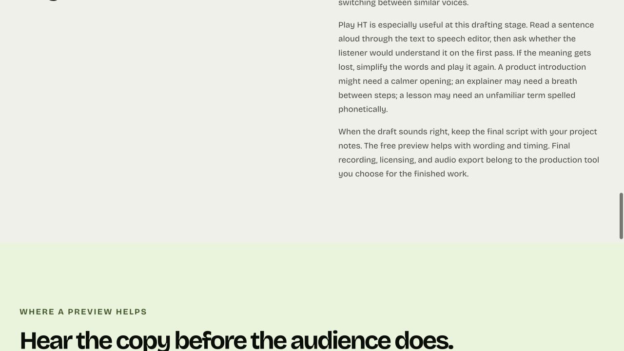 Play HT browser preview showing message entry and the available voice selector
