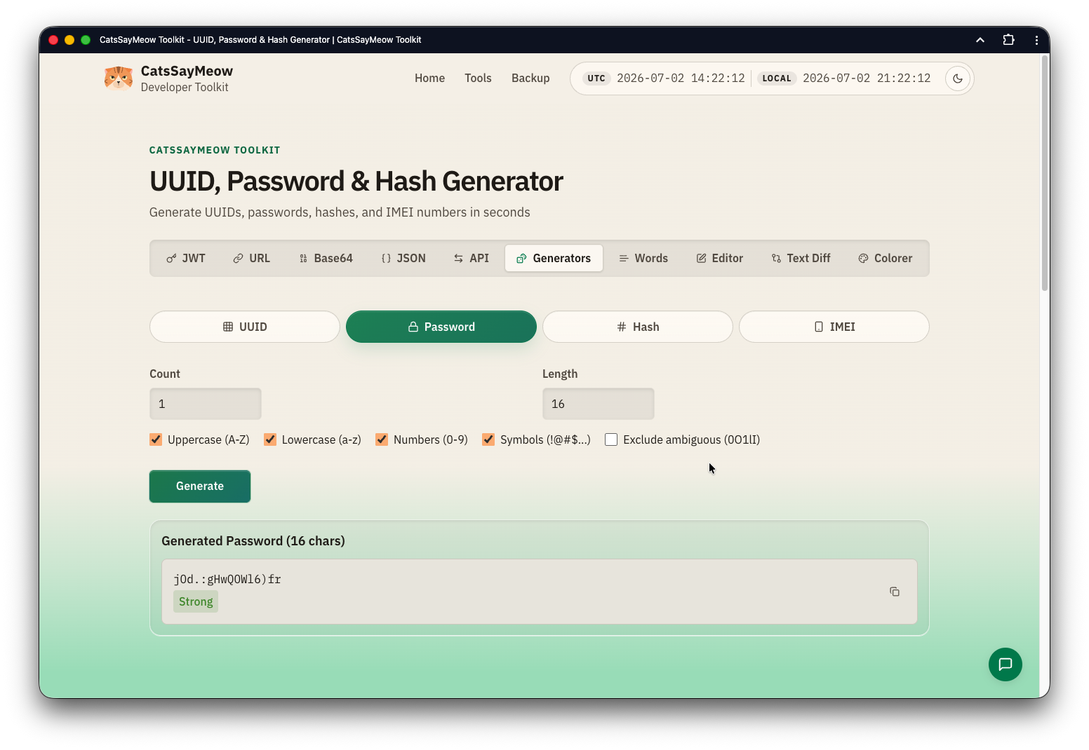 UUID, Password & Hash Generator