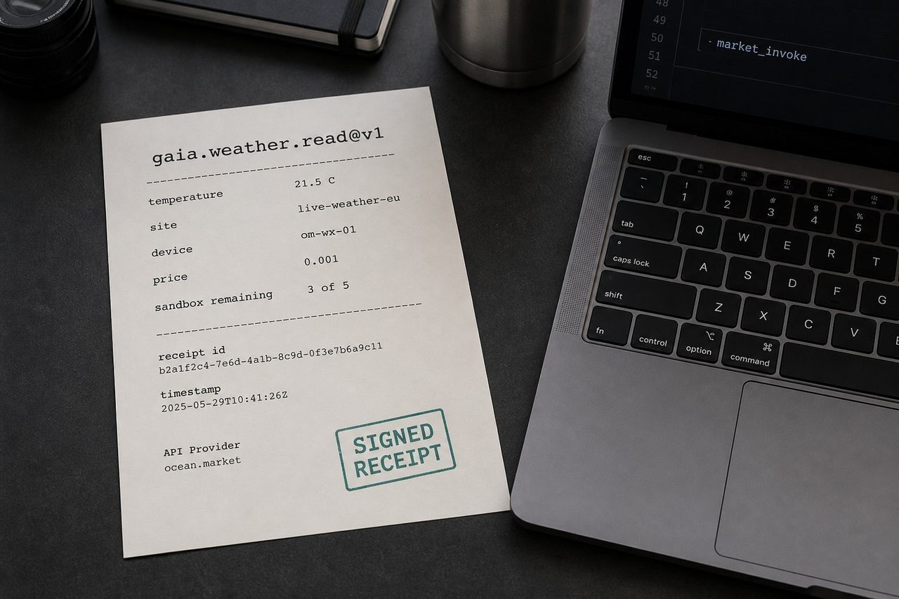 Printed Hub MCP receipt for gaia.weather.read