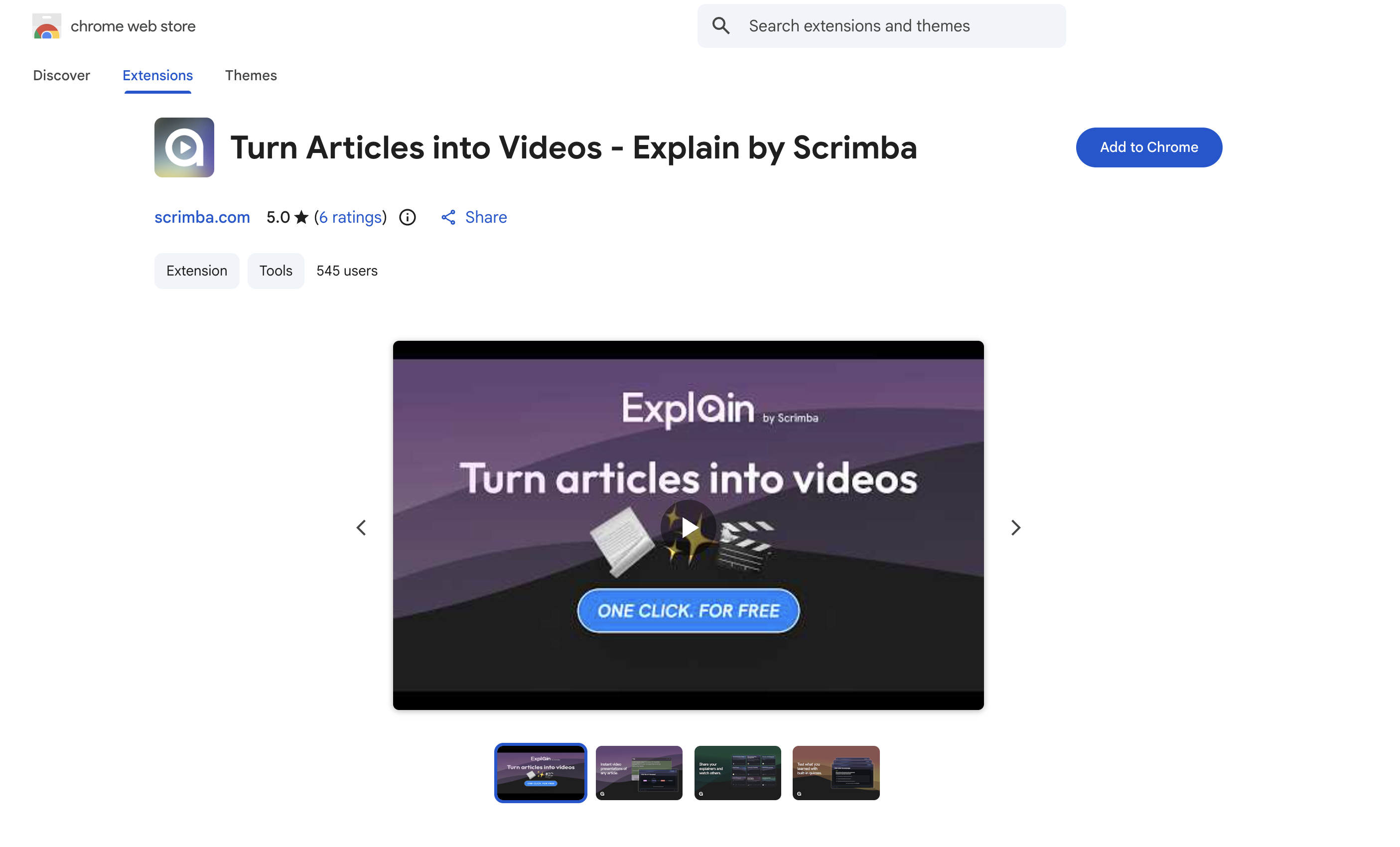 The Explain Chrome extension by Scrimba allows users to convert articles into videos with a one-click option.
