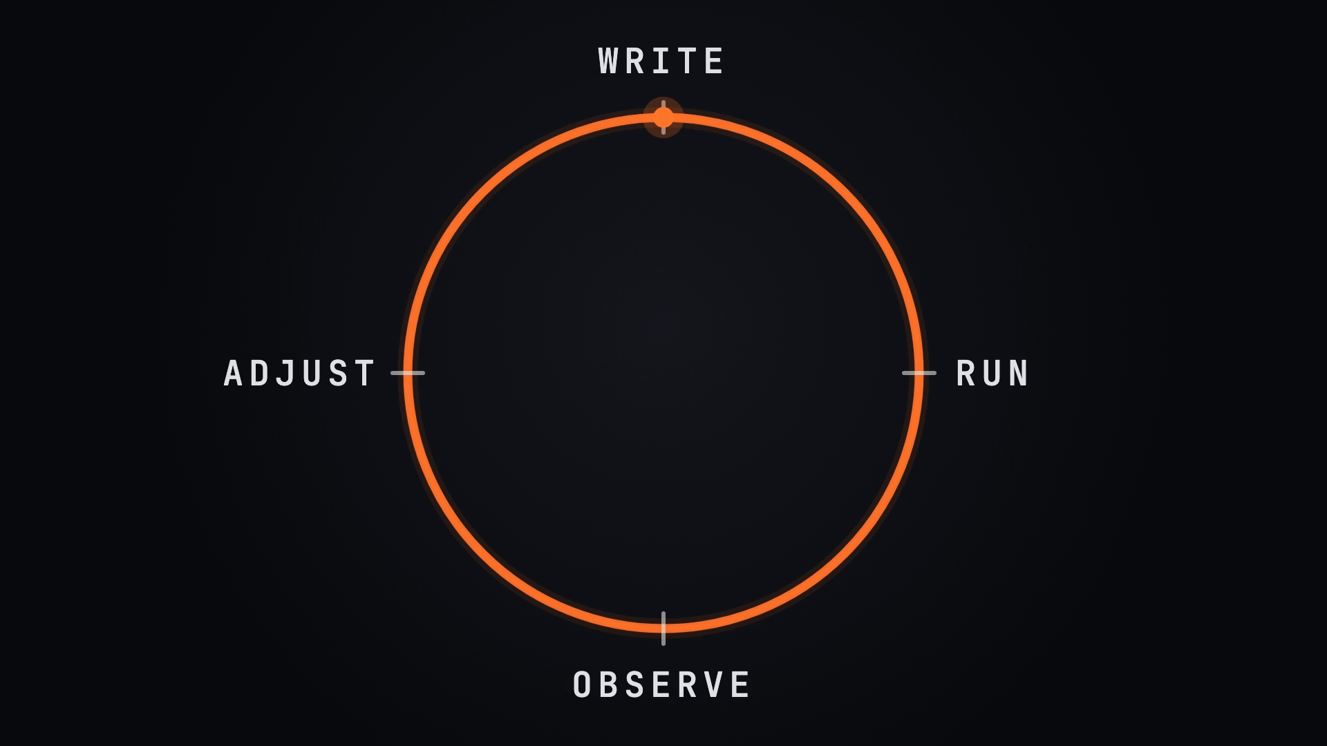 A circular feedback loop connecting Write, Run, Observe, and Adjust.