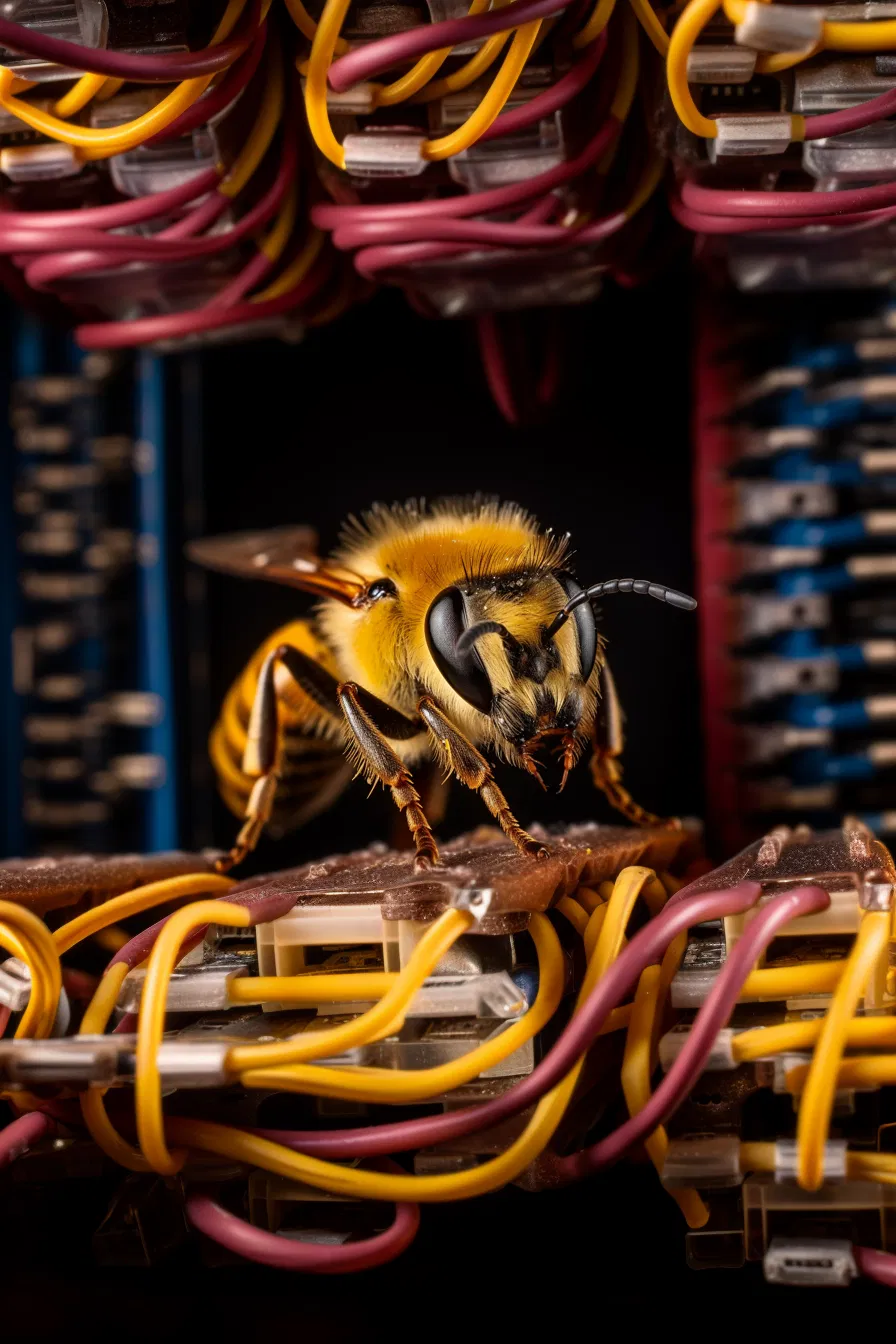 Midjourney v5 — abeille réaliste sur du matériel serveur