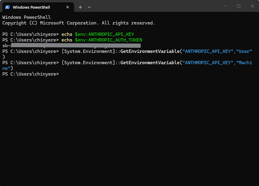 ANTHROPIC_AUTH_TOKEN holds a value