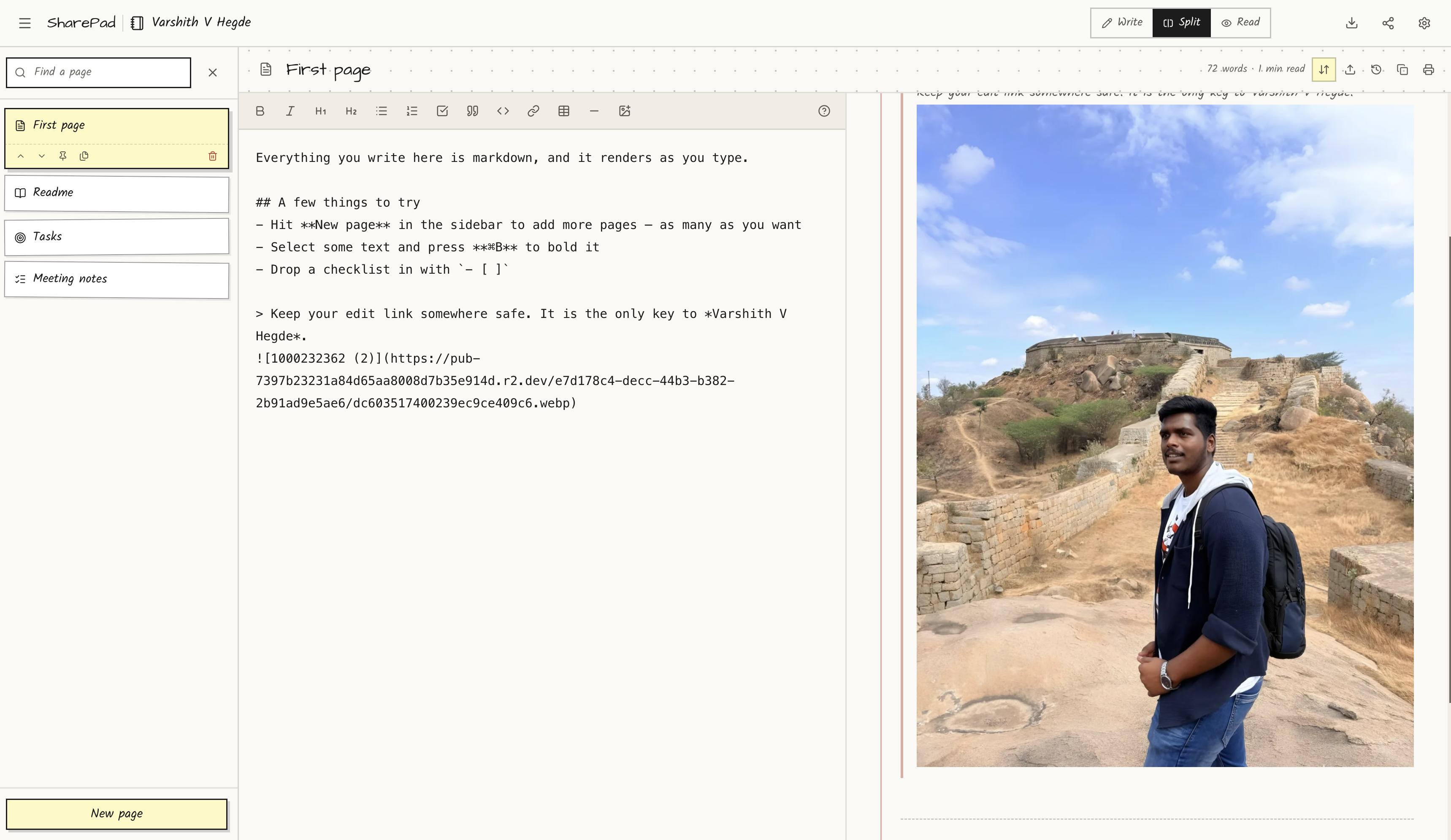 Screenshot pasted into the editor and rendered in the live preview