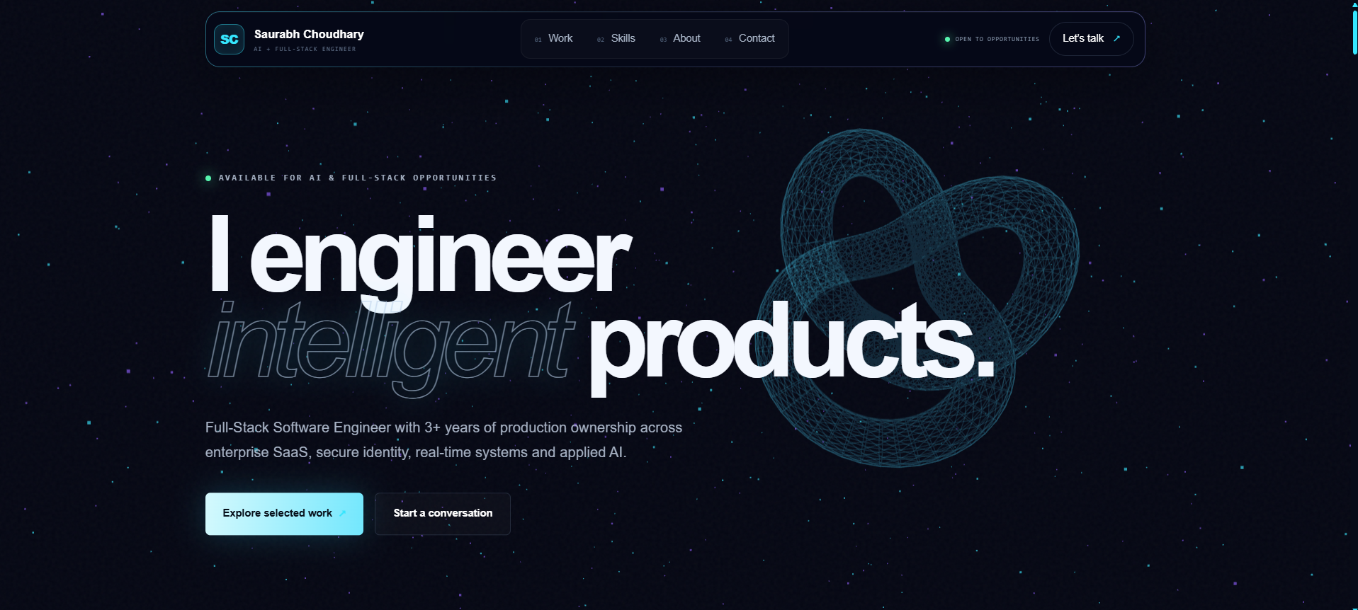 Desktop view of my Vue 3 developer portfolio with an interactive 3D interface